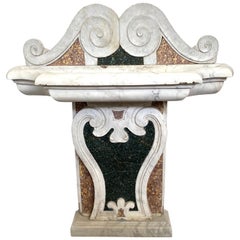 Fontaine italienne du 17ème siècle en marbre incrusté