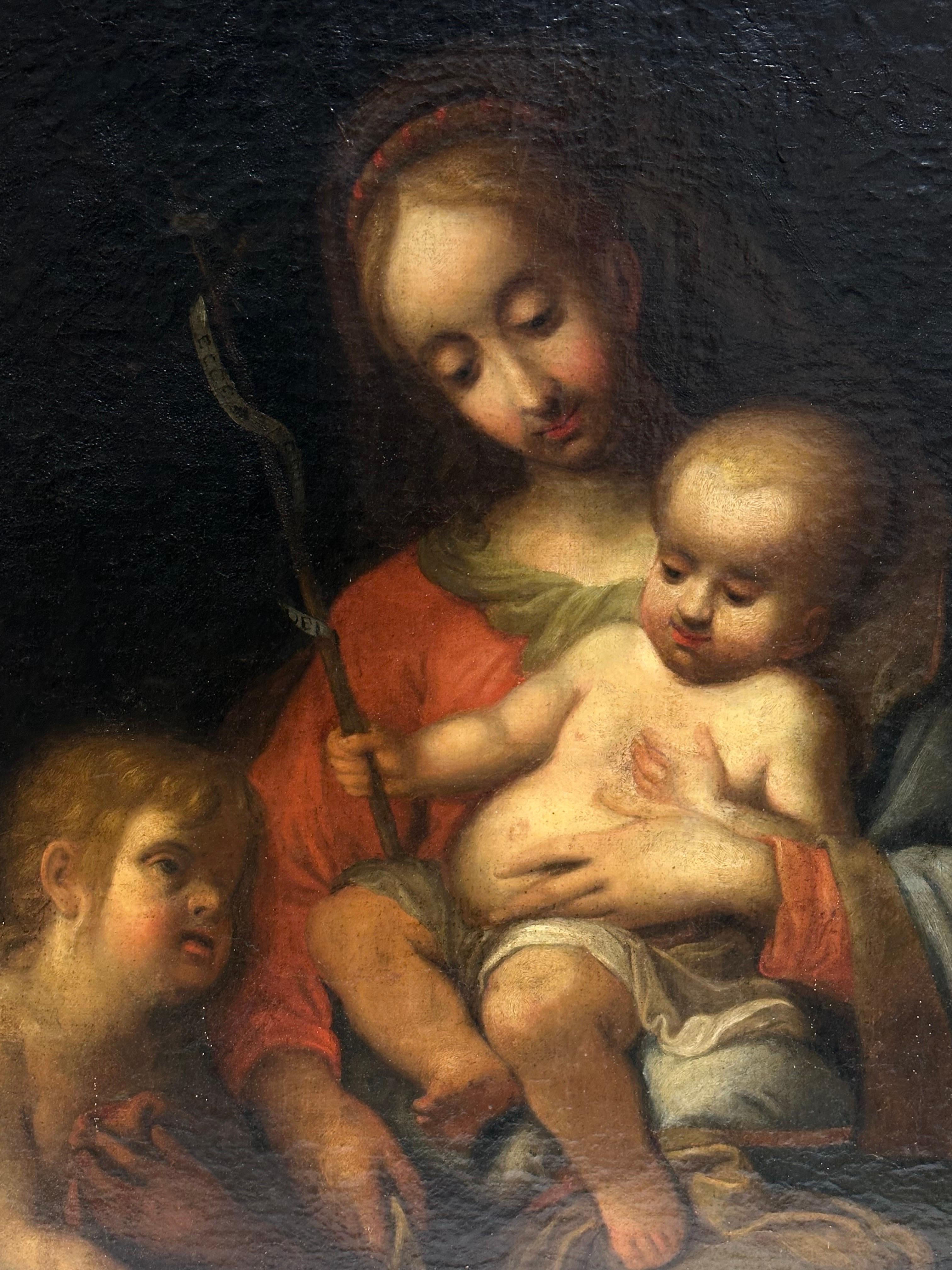 Fine Italian Old Master Oil Painting c. 1700's The Madonna Christ Child St. Johns - Noir Figurative Painting par Italian 1700's