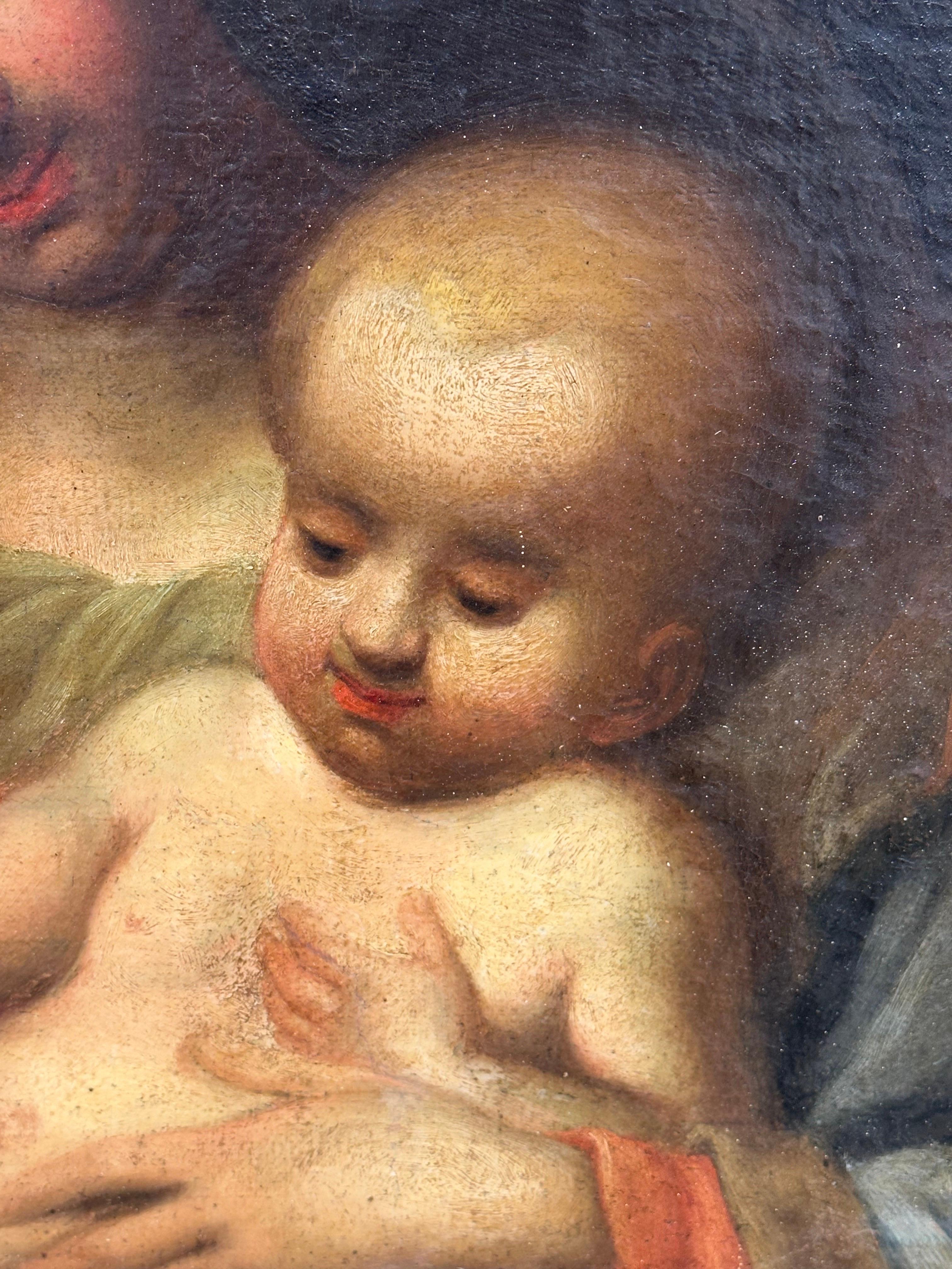 Fine Italian Old Master Oil Painting c. 1700's The Madonna Christ Child St. Johns en vente 1