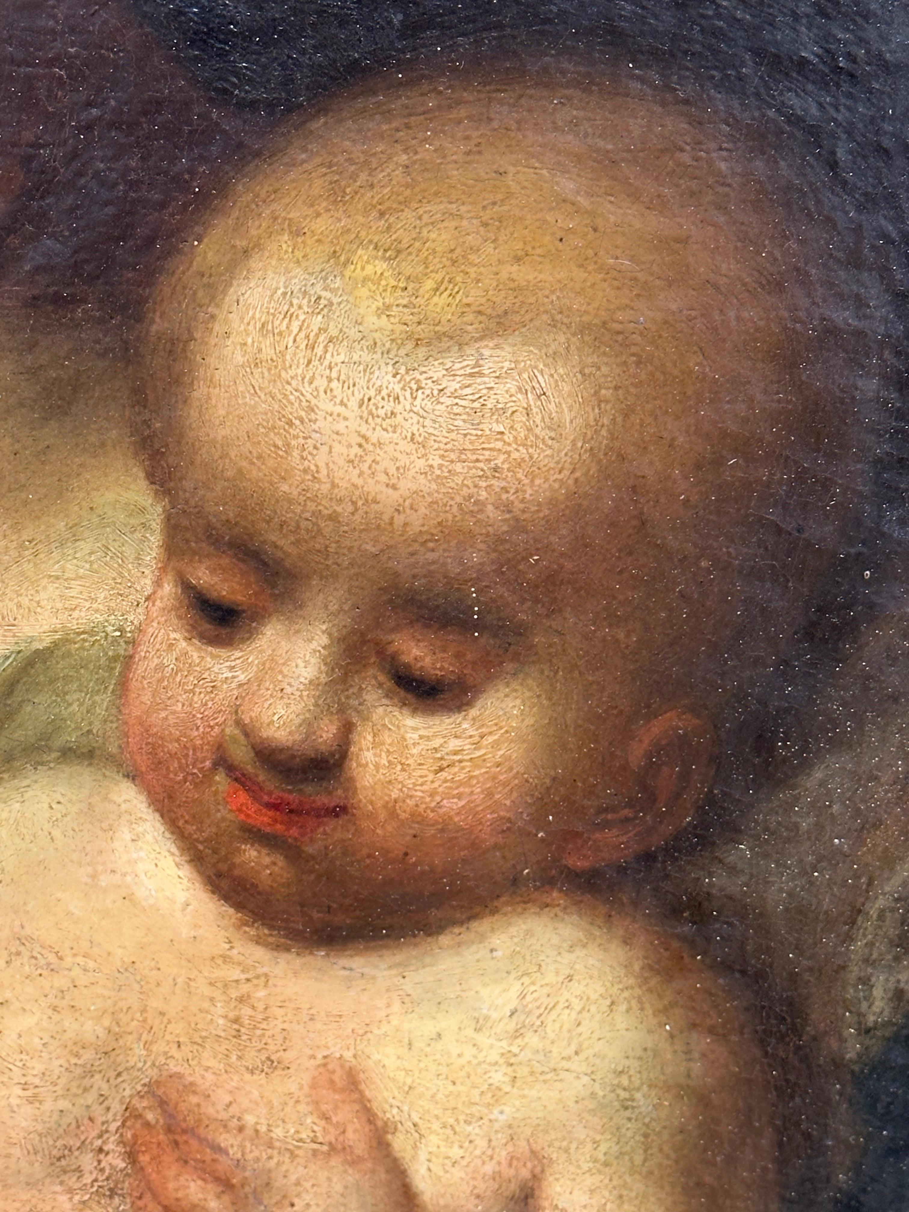 Fine Italian Old Master Oil Painting c. 1700's The Madonna Christ Child St. Johns en vente 2
