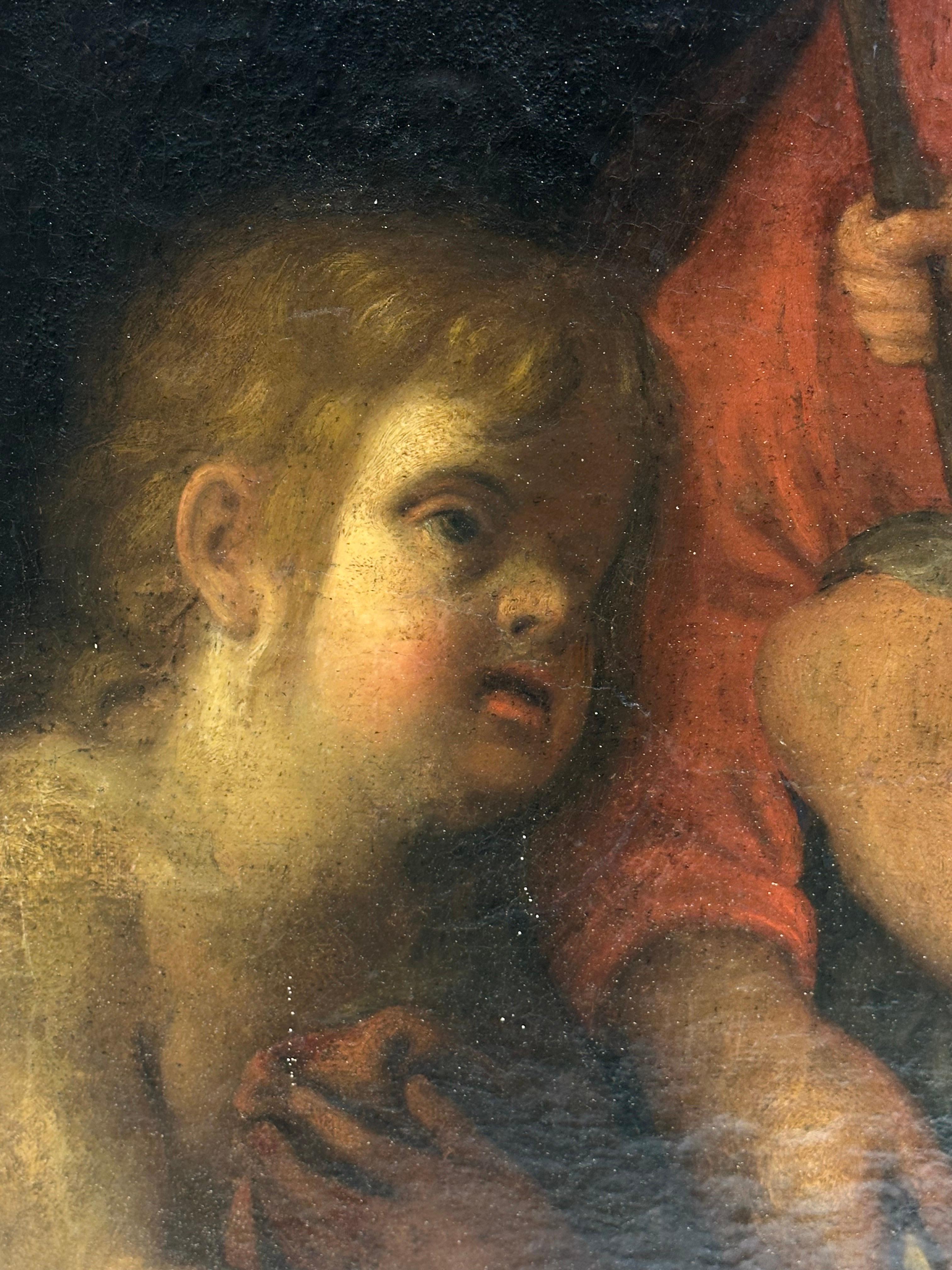Fine Italian Old Master Oil Painting c. 1700's The Madonna Christ Child St. Johns en vente 3