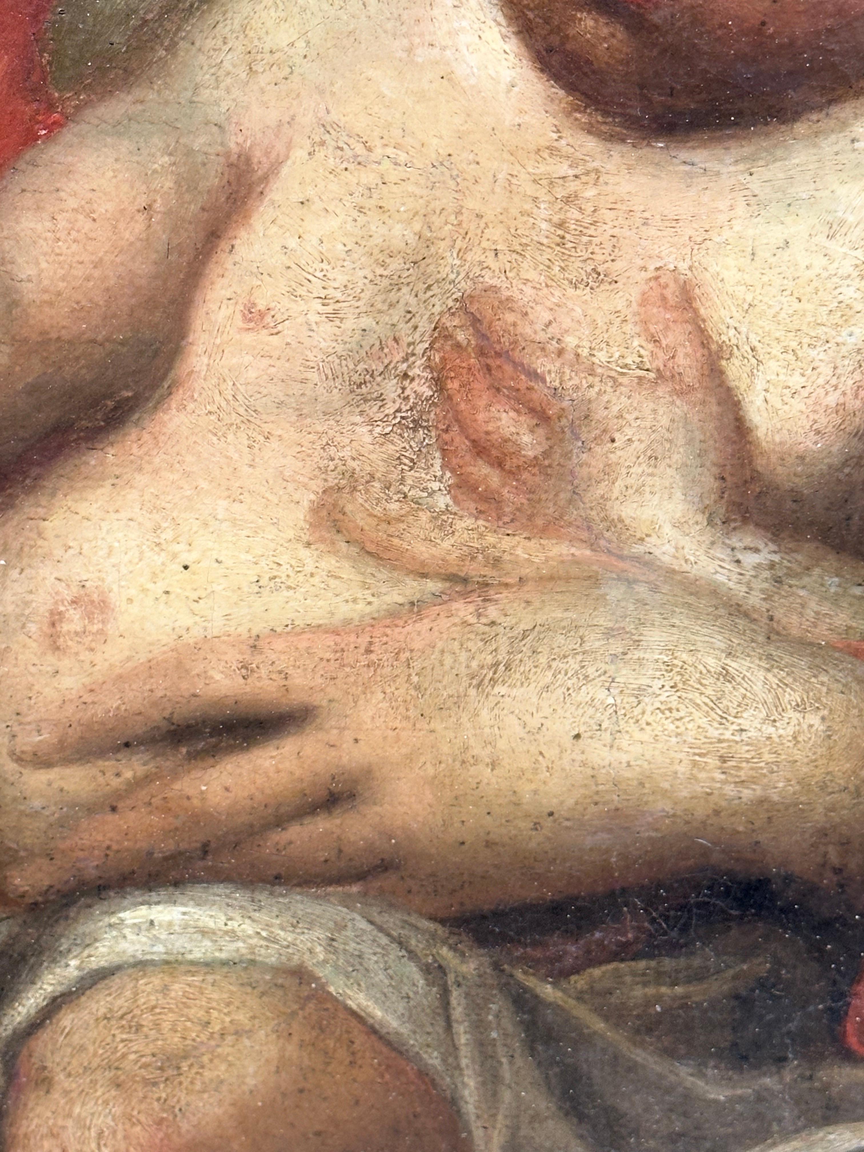 Fine Italian Old Master Oil Painting c. 1700's The Madonna Christ Child St. Johns en vente 4