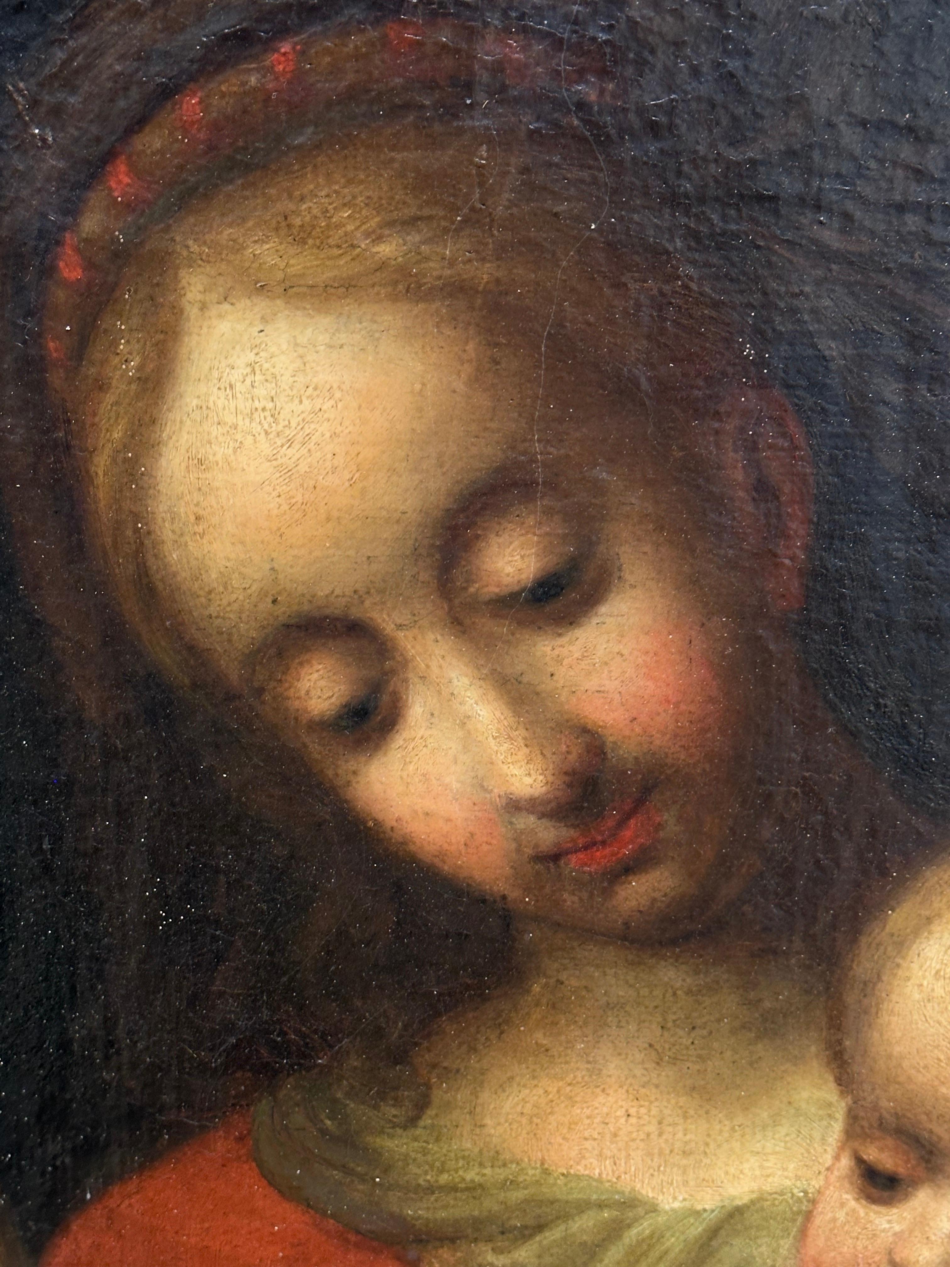Fine Italian Old Master Oil Painting c. 1700's The Madonna Christ Child St. Johns en vente 5