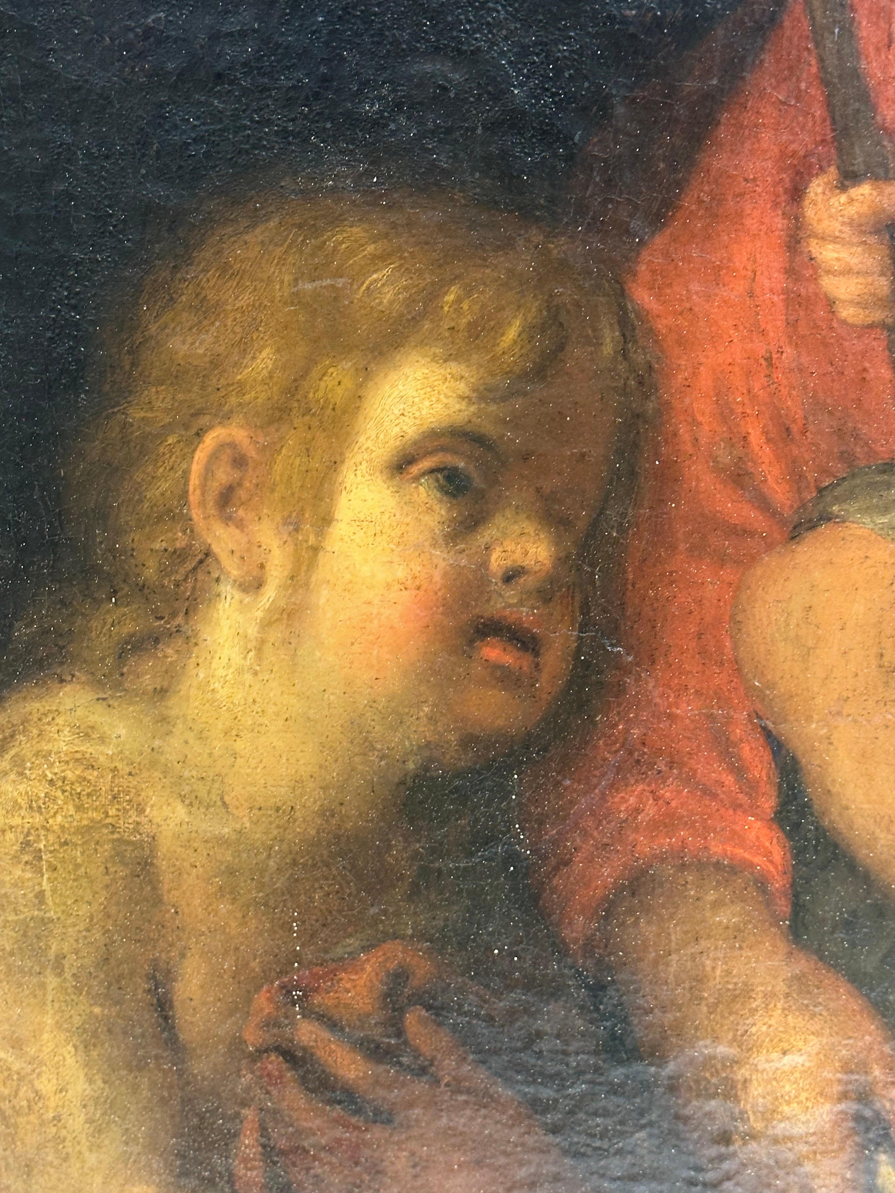 Fine Italian Old Master Oil Painting c. 1700's The Madonna Christ Child St. Johns en vente 6