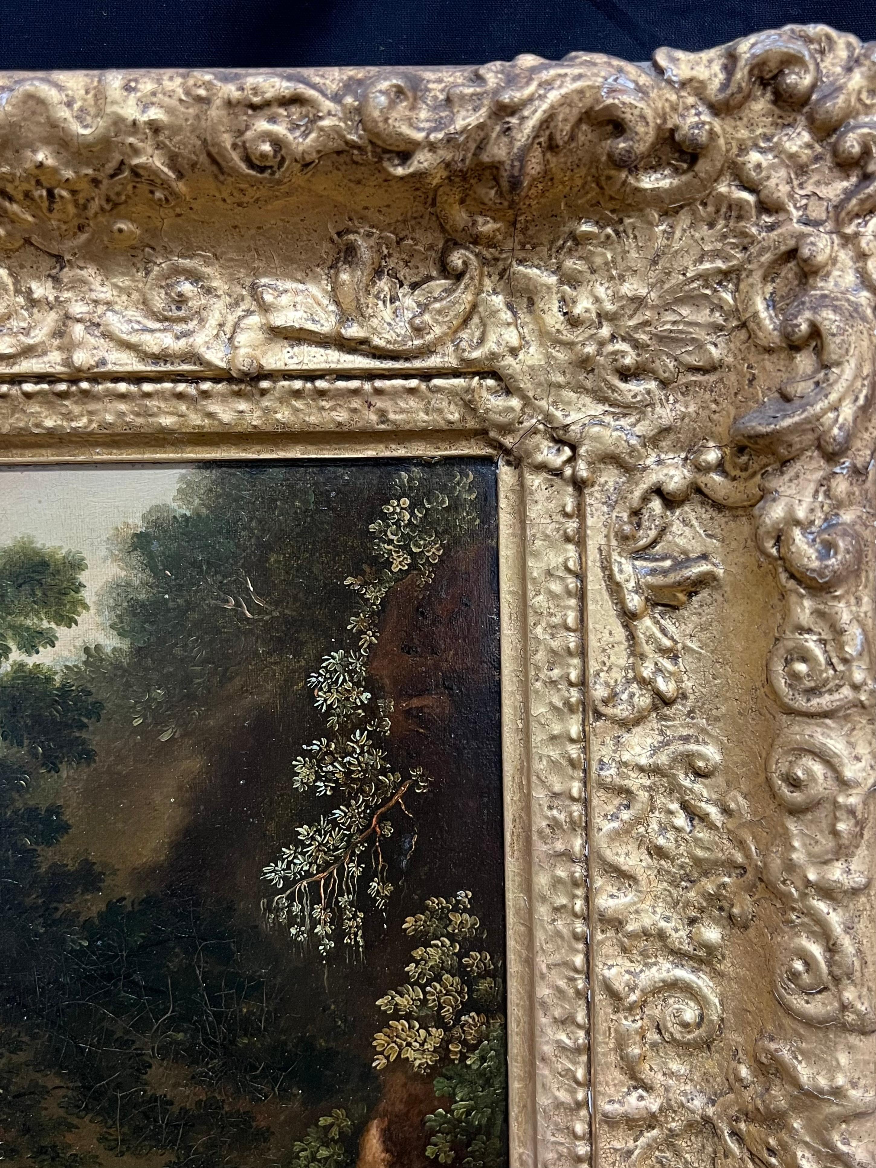 Grande dipinto a olio classico italiano del 1700 con figure in un paesaggio antico 6