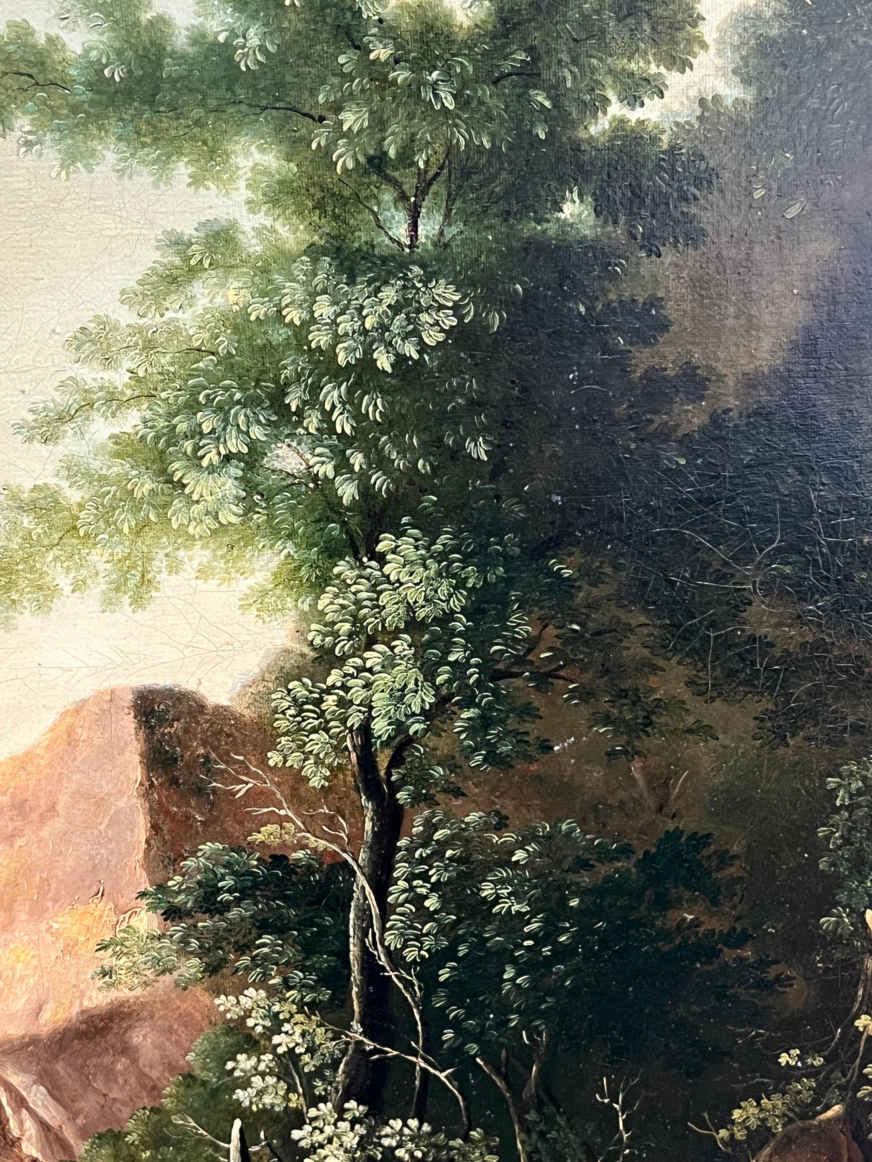 Grande dipinto a olio classico italiano del 1700 con figure in un paesaggio antico - Painting Antichi maestri di Italian 1700's