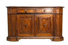 Italian 1700s Walnut Credenza with Four Drawers, Four Doors and Pilasters