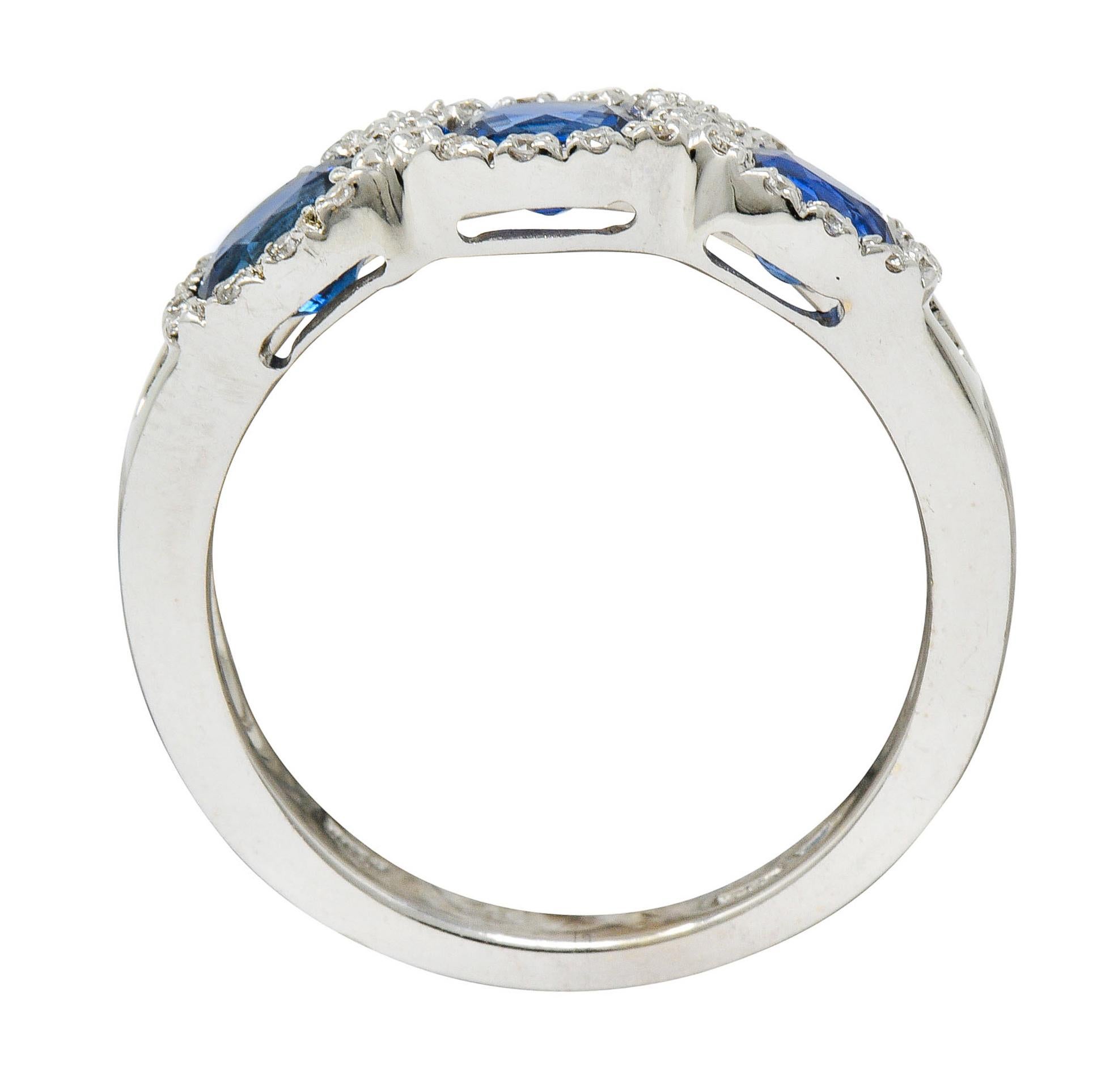 Italian 1.75 Carat Sapphire Diamond 18 Karat White Gold Cluster Ring 2
