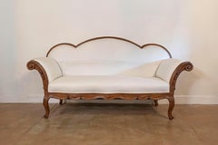 Italian 1750s Walnut Tripled Arched Sofa from Lombardy with New Upholstery