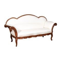 Italian 1750s Walnut Tripled Arched Sofa from Lombardy with New Upholstery