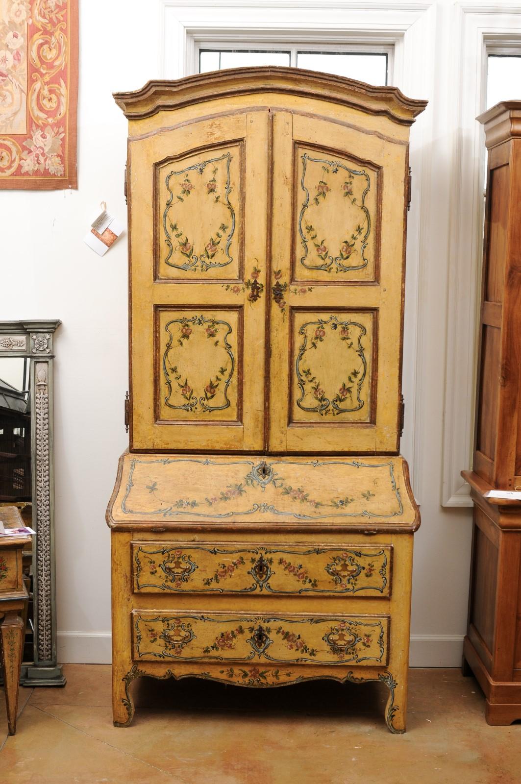 Italian 1760s Rococo Period Tall Secrétaire from Genoa with Hand Painted Décor 8