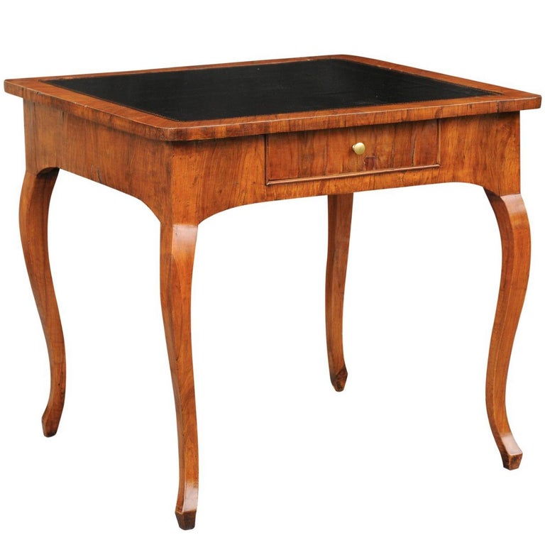 Italian 1780s Walnut Veneered Game Table With Black Leather Top And Drawer For Sale At 1stdibs