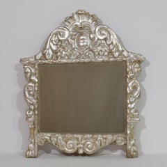 Italian 17th/ 18th Century Baroque Carved Wooden Silverleaf Mirror With Angels