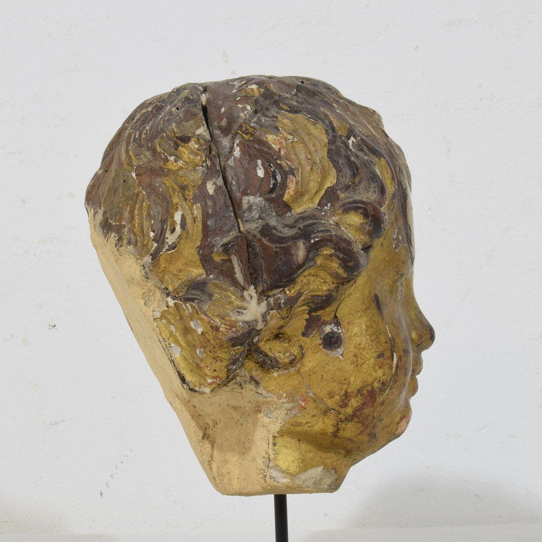 Italian 17th 18th Century Carved Giltwood Baroque Angel Head in vendita 2