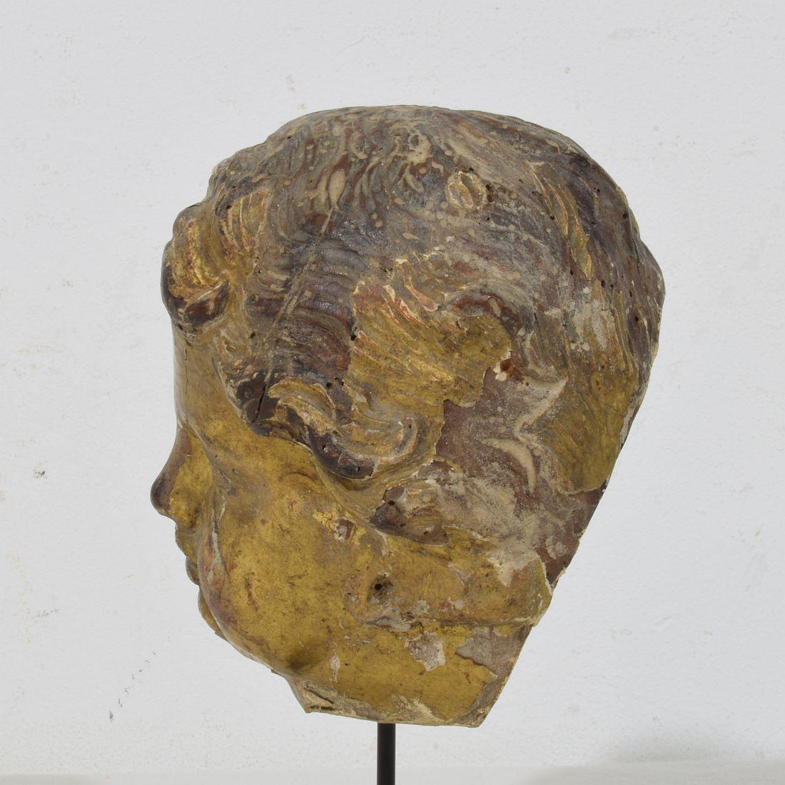 Italian 17th 18th Century Carved Giltwood Baroque Angel Head in vendita 4