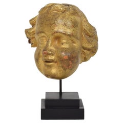 Italian 17th 18th Century Carved Giltwood Baroque Angel Head Italian 17th 18th Century Carved Giltwood Baroque Angel Head