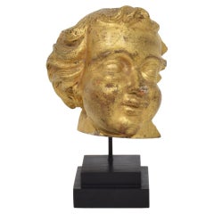 Italian 17th 18th Century Carved Giltwood Baroque Angel Head Italian 17th 18th Century Carved Giltwood Baroque Angel Head