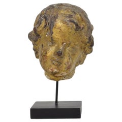 Italian 17th 18th Century Carved Giltwood Baroque Angel Head