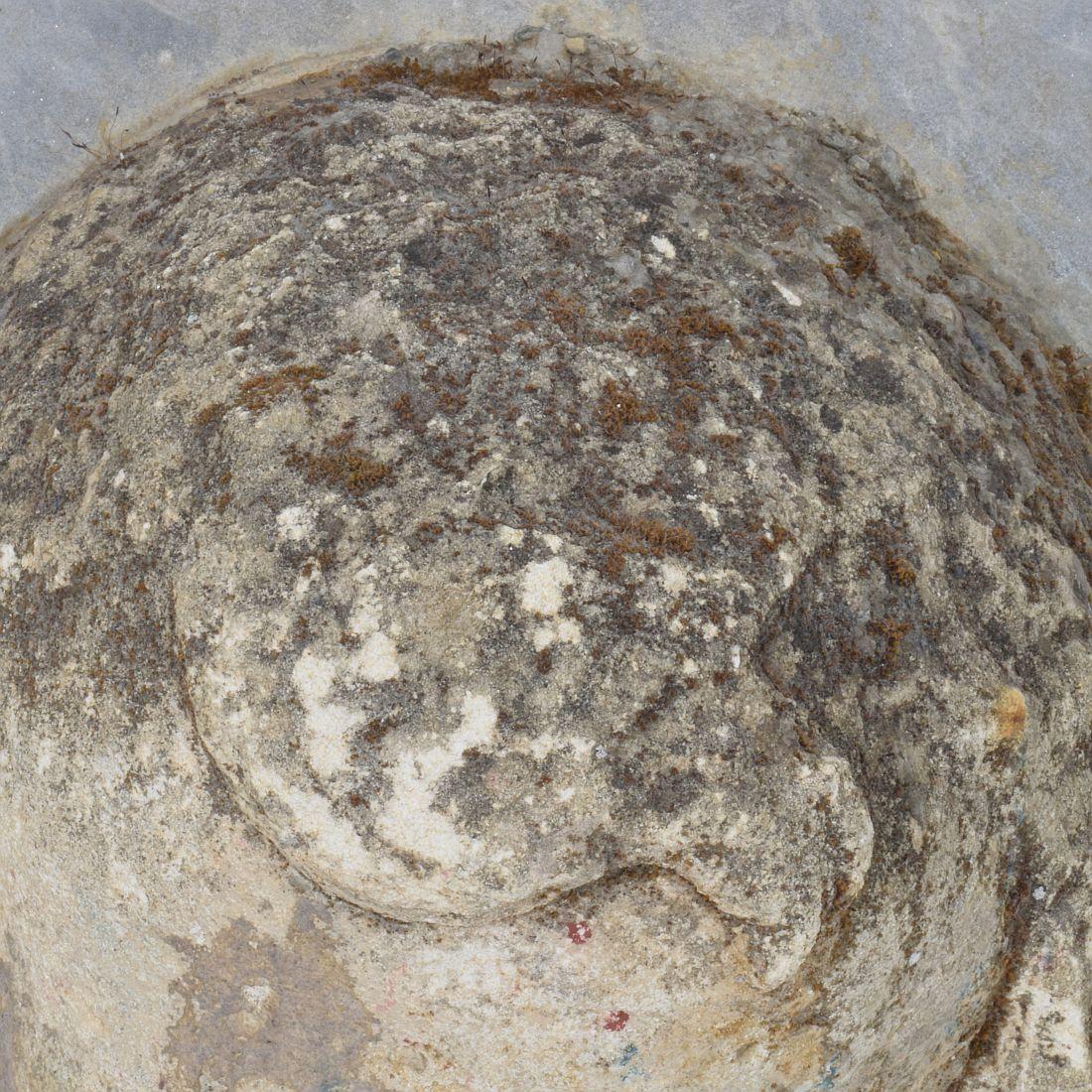 Testa di fontana di cherubino in pietra intagliata del XVII-XVIII secolo su pannello di marmo in vendita 5