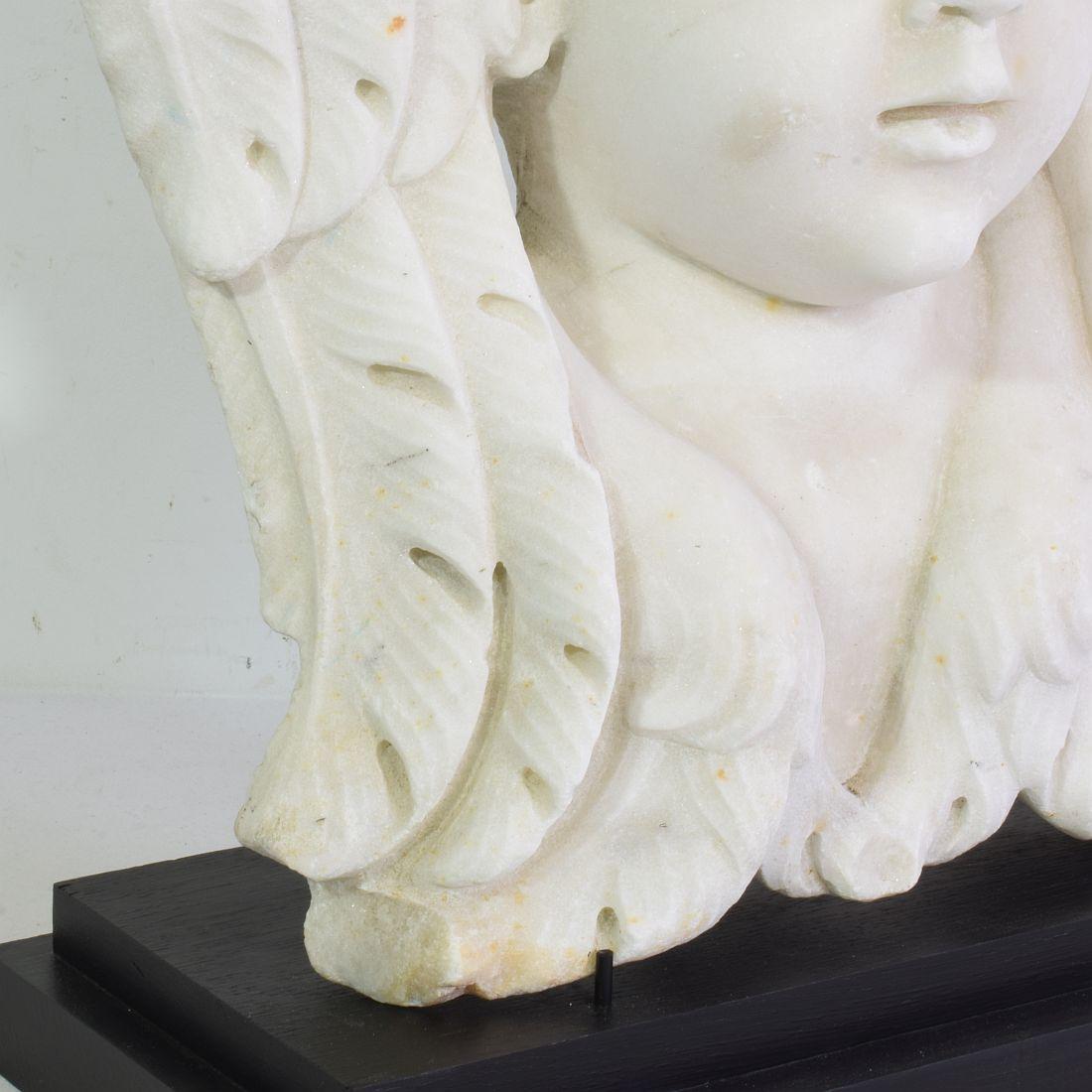 Italian, 17th / 18th Century Carved White Marble Winged Angel Head Ornament For Sale 5
