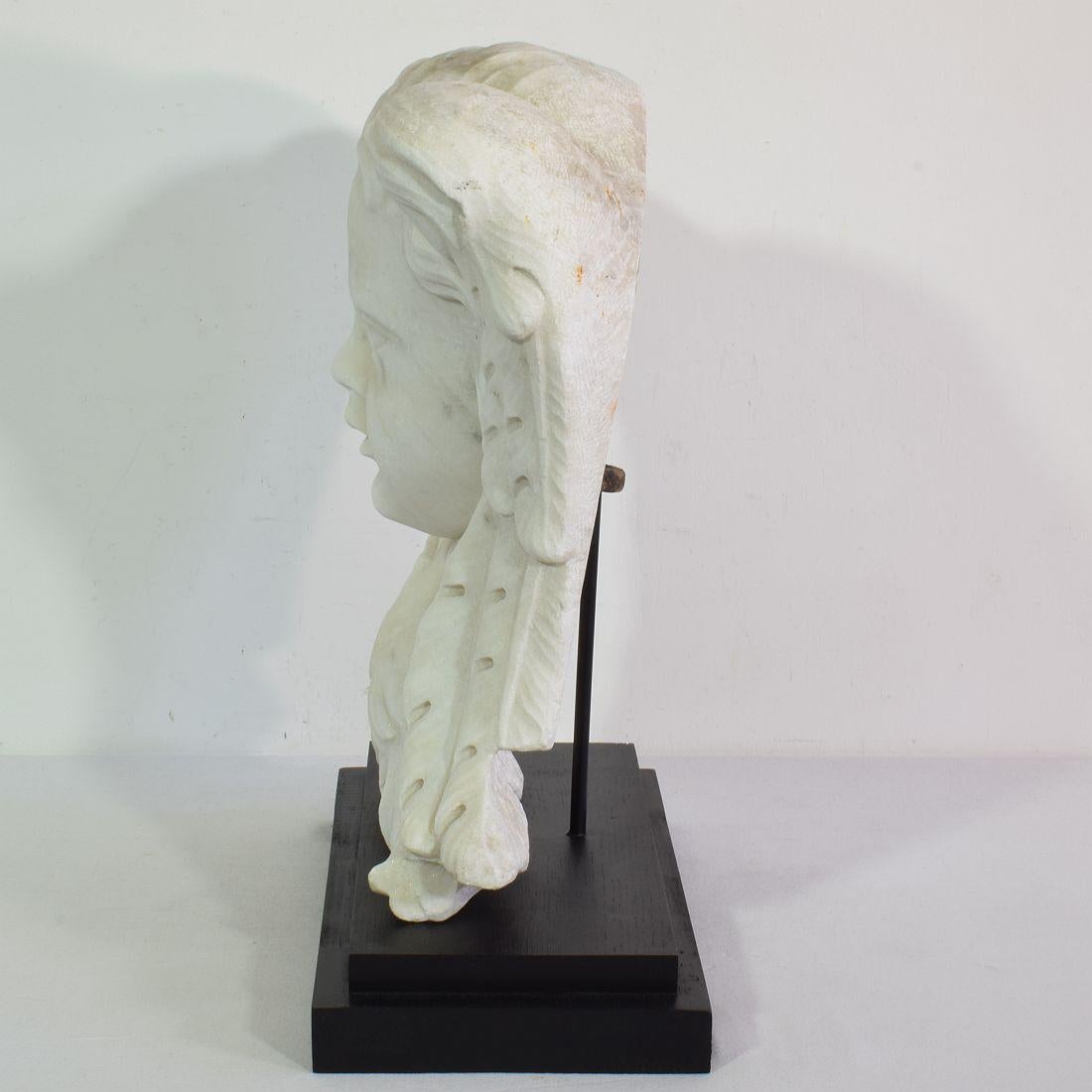 18th Century and Earlier Italian, 17th / 18th Century Carved White Marble Winged Angel Head Ornament For Sale