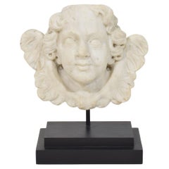 Italian, 17th / 18th Century Carved White Marble Winged Angel Head Ornament