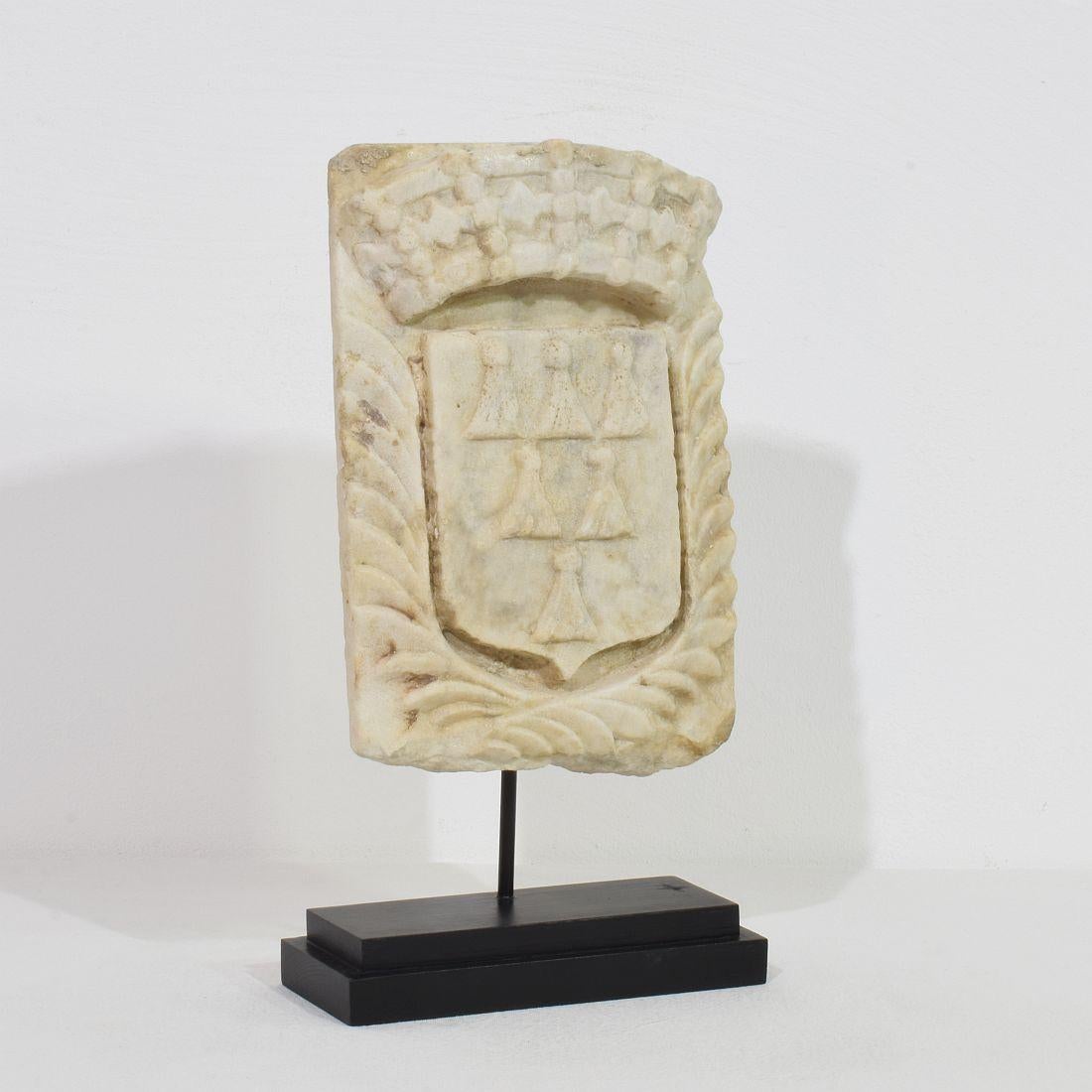 Baroque Italian 17th/ 18th Century White Marble Coat of Arms For Sale