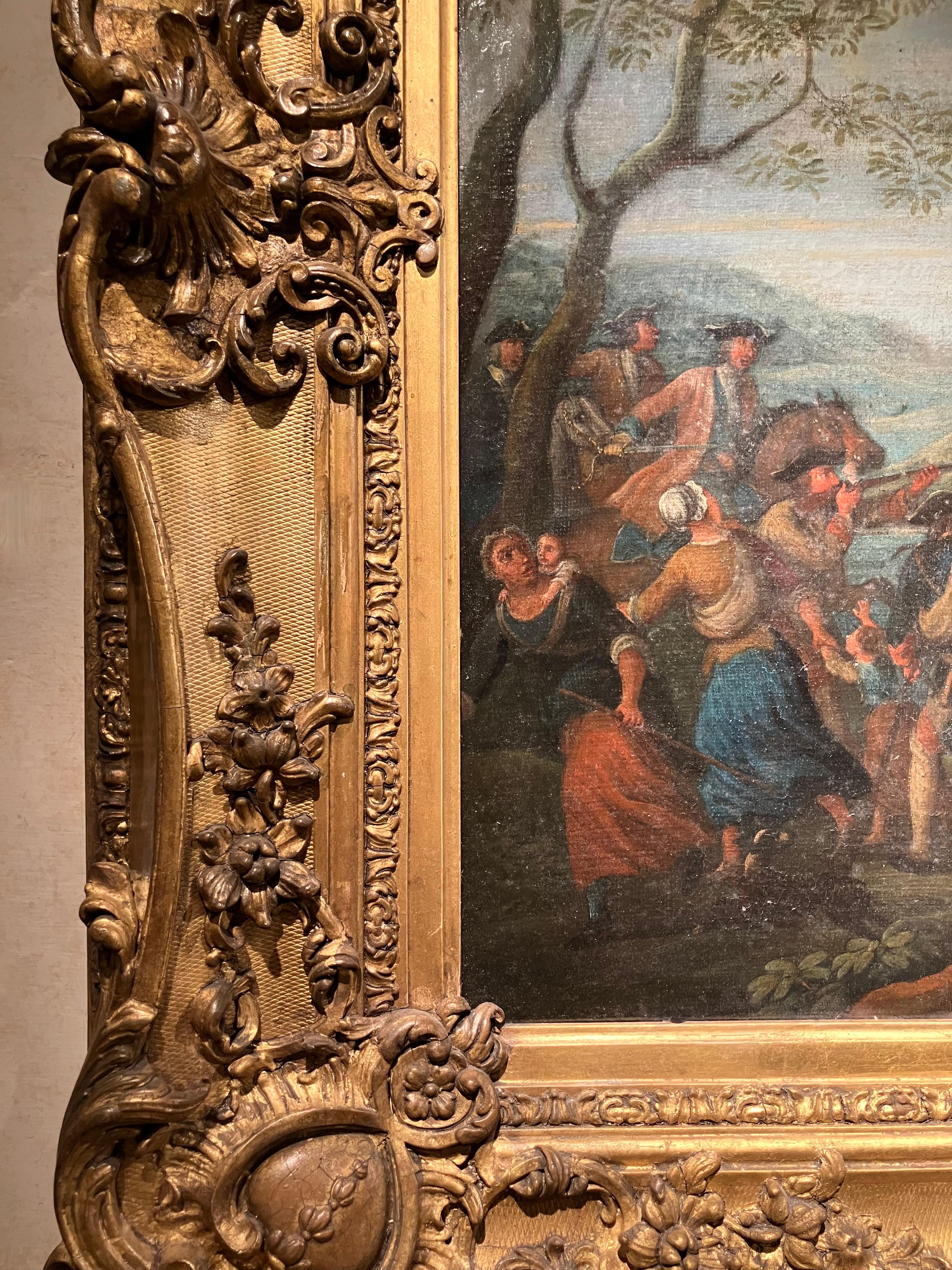 Italienisch 17. Jahrhundert Barock Schlacht Szene Öl auf Leinwand Gemälde Giltwood Frame im Angebot 7