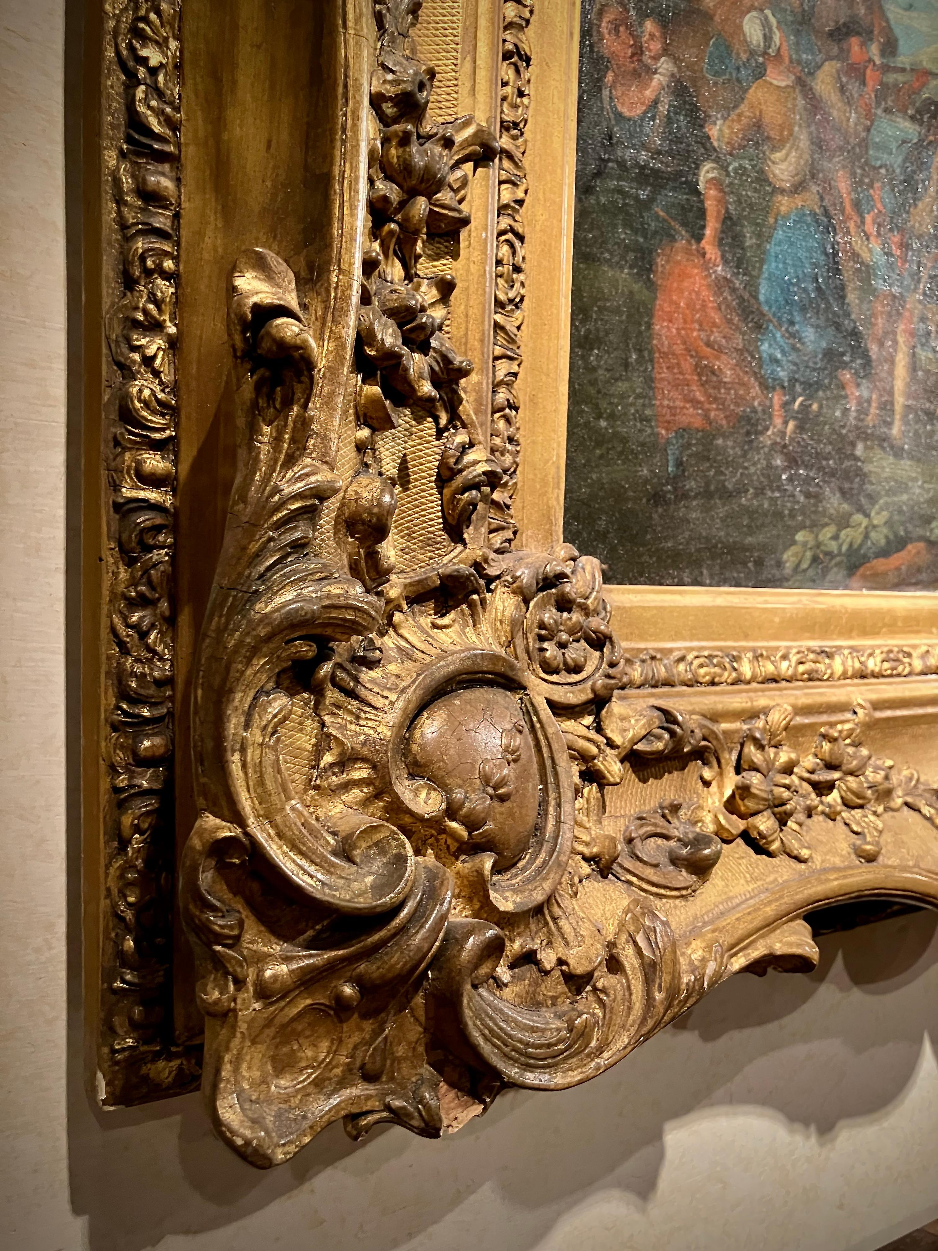 Italienisch 17. Jahrhundert Barock Schlacht Szene Öl auf Leinwand Gemälde Giltwood Frame im Angebot 8