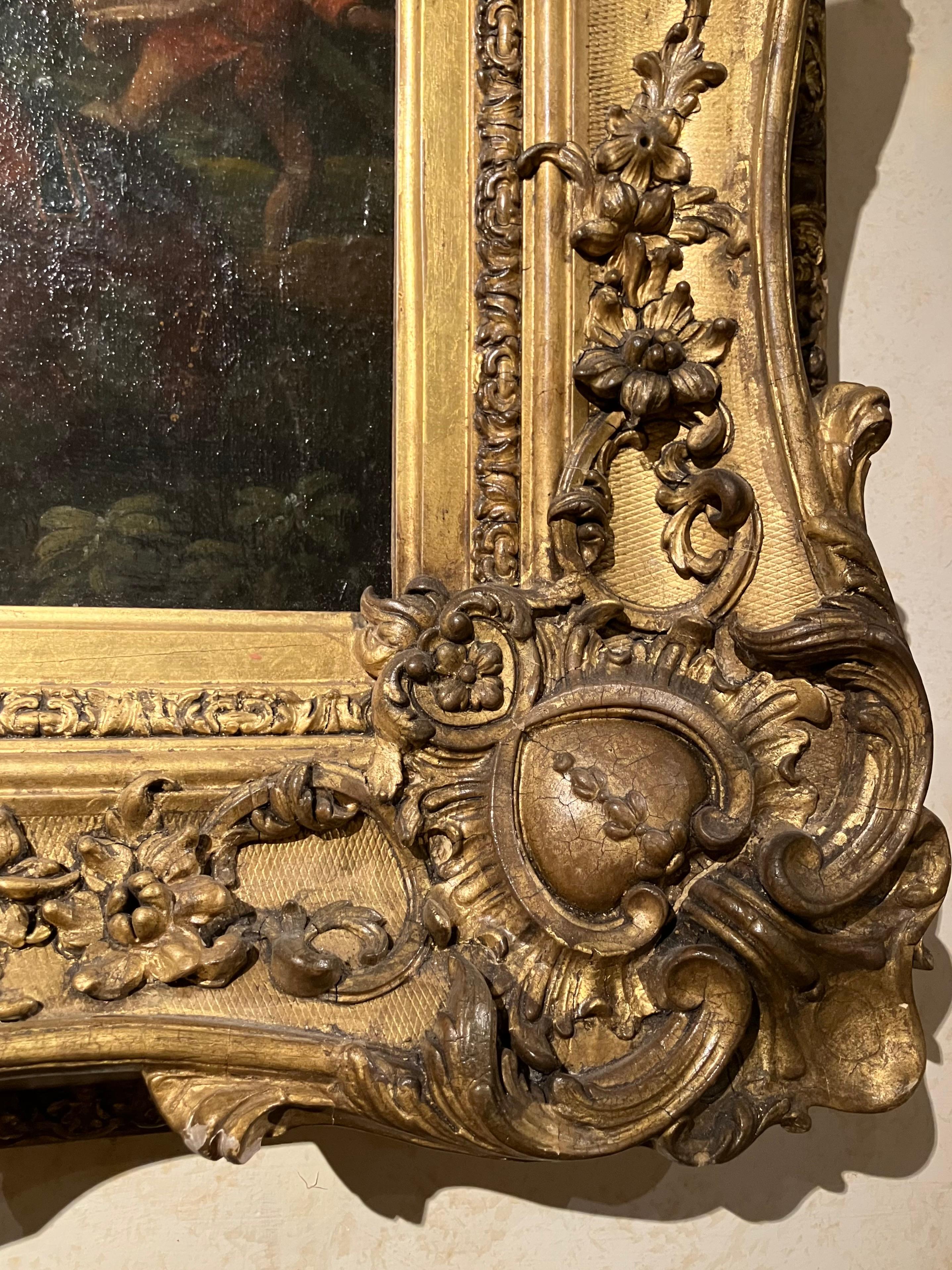 Italienisch 17. Jahrhundert Barock Schlacht Szene Öl auf Leinwand Gemälde Giltwood Frame im Zustand „Gut“ im Angebot in Firenze, IT