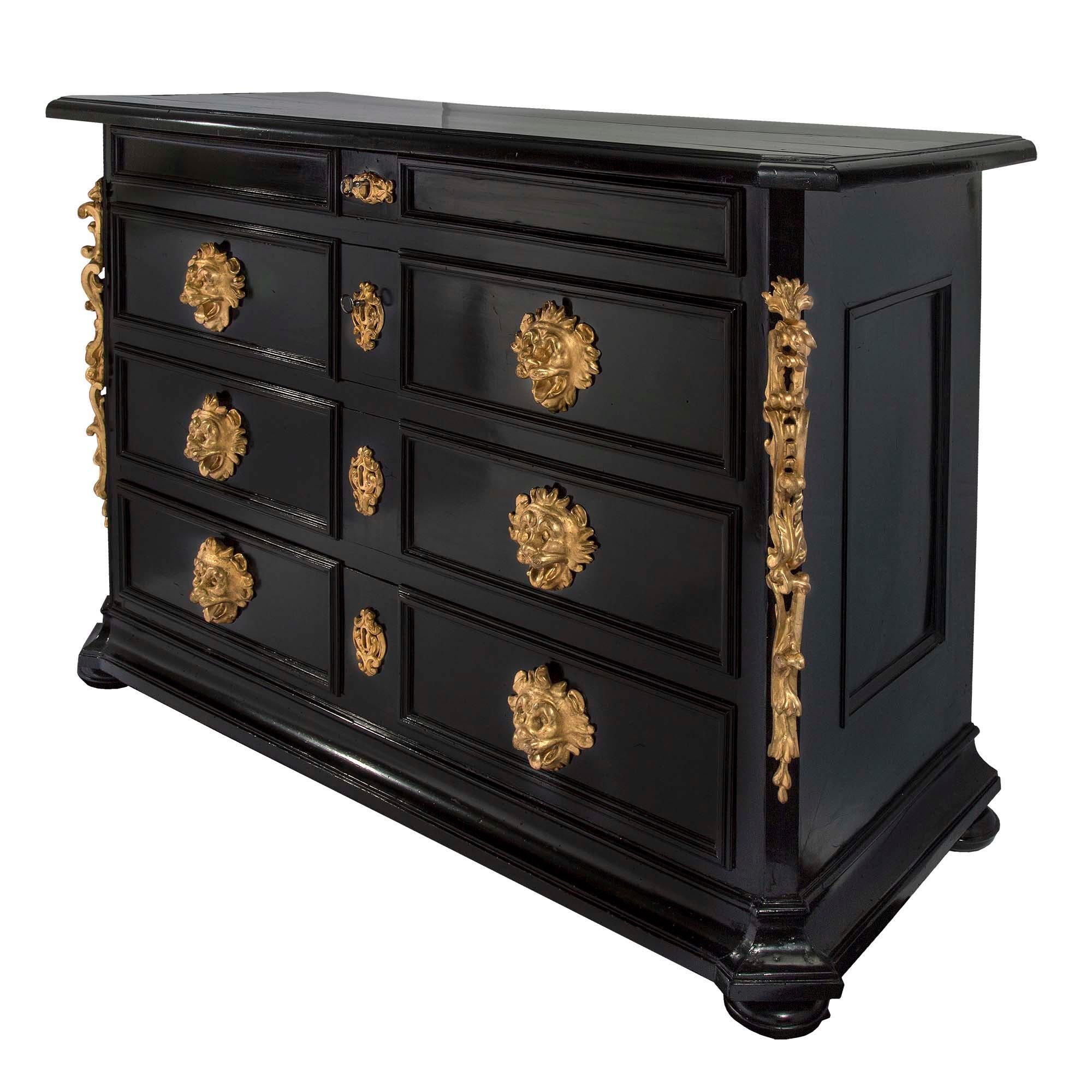 Italian 17th Century Baroque Period Fruitwood and Giltwood Chest In Good Condition For Sale In West Palm Beach, FL