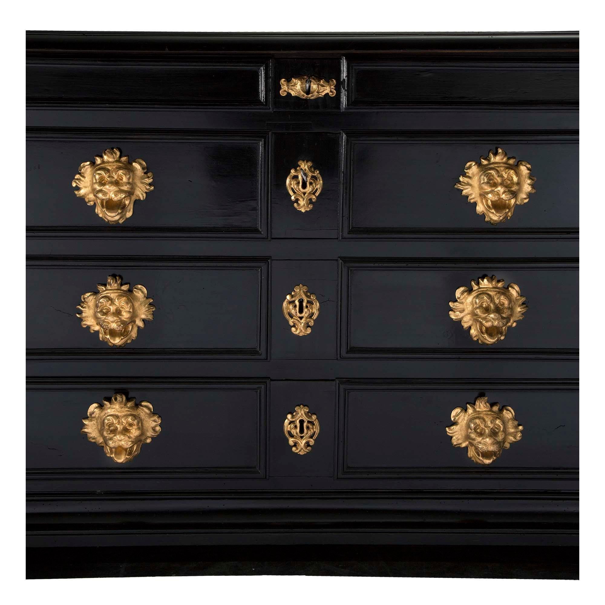 18th Century and Earlier Italian 17th Century Baroque Period Fruitwood and Giltwood Chest For Sale