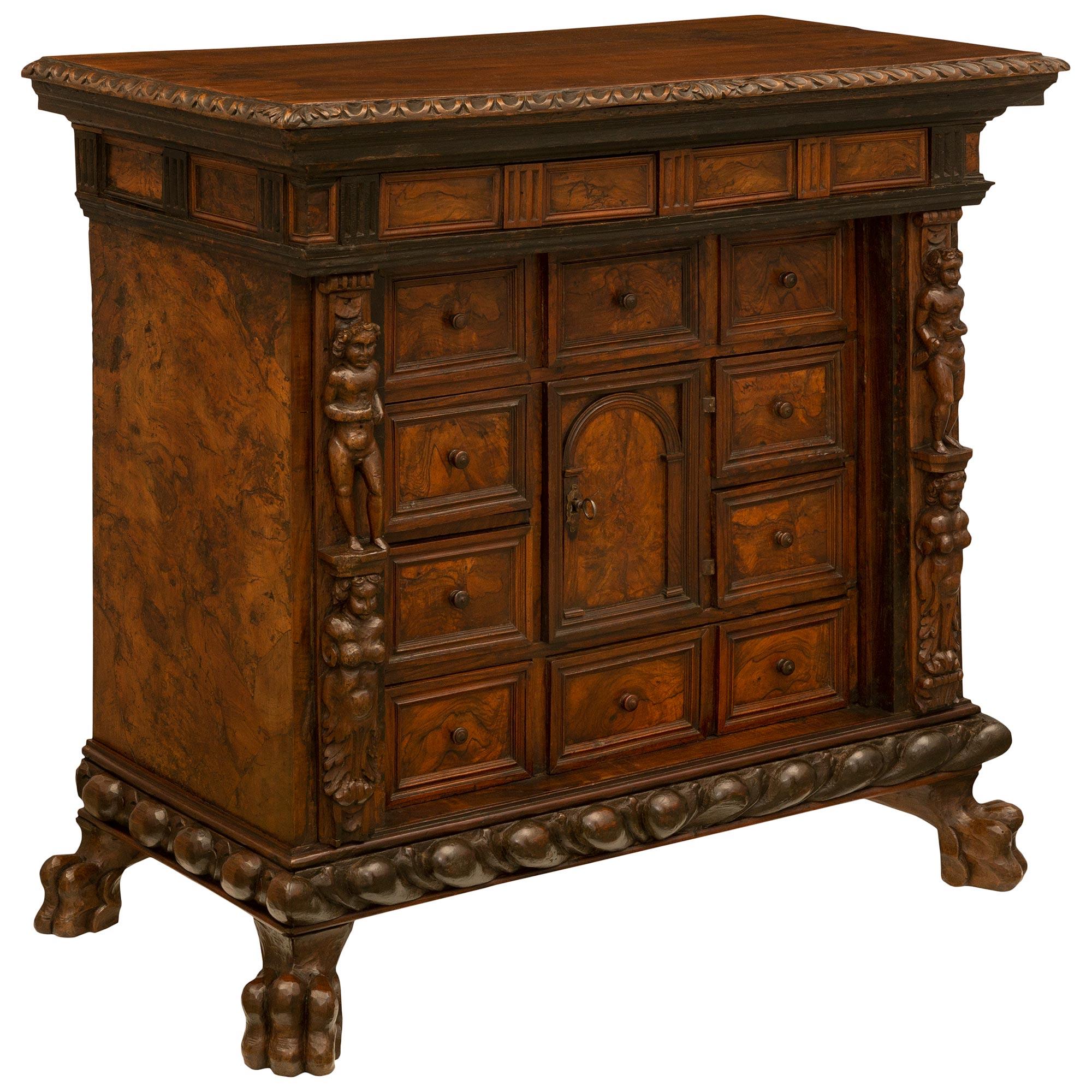 Italian 17th Century Baroque Period Walnut and Burl Walnut Cabinet In Good Condition For Sale In West Palm Beach, FL