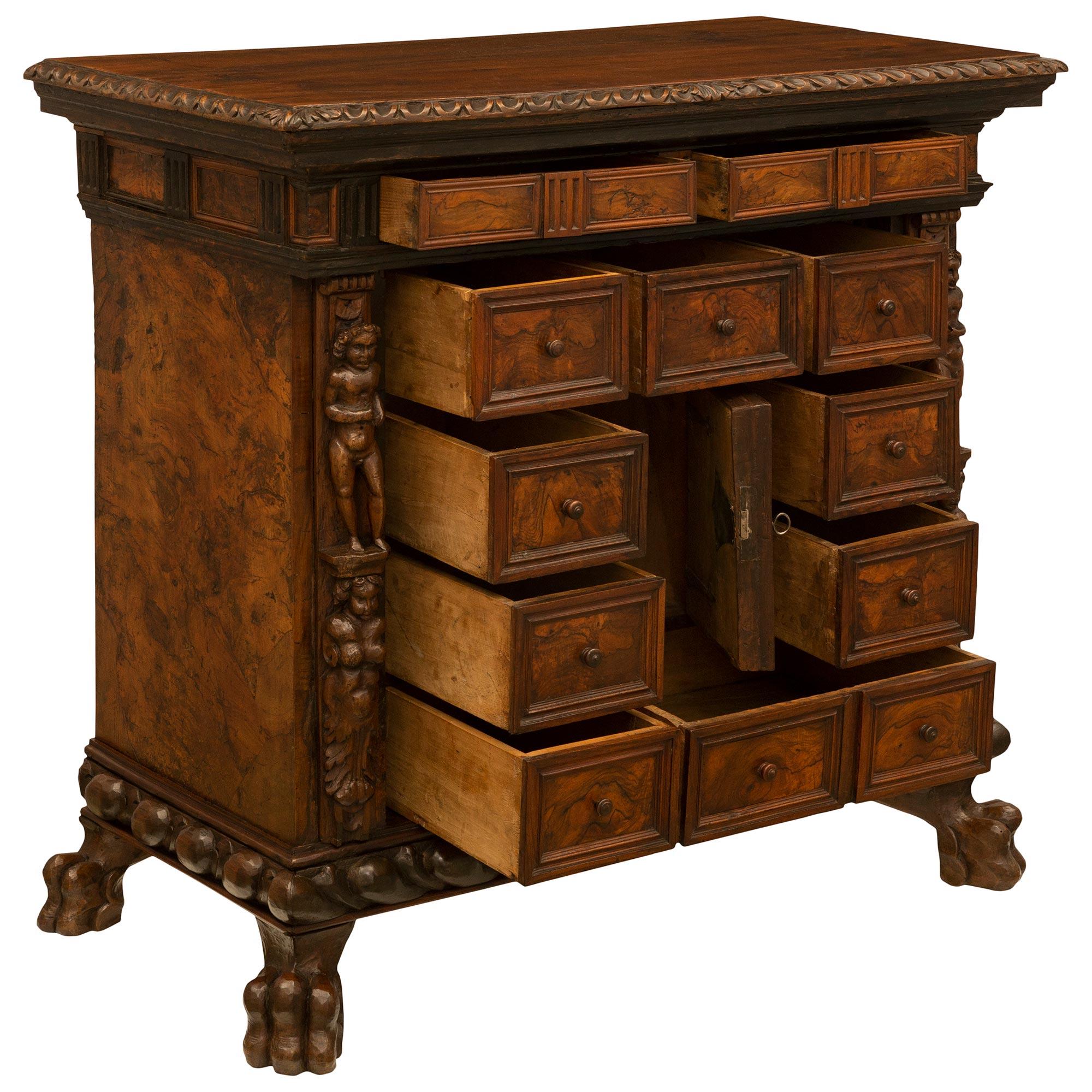 18th Century and Earlier Italian 17th Century Baroque Period Walnut and Burl Walnut Cabinet For Sale