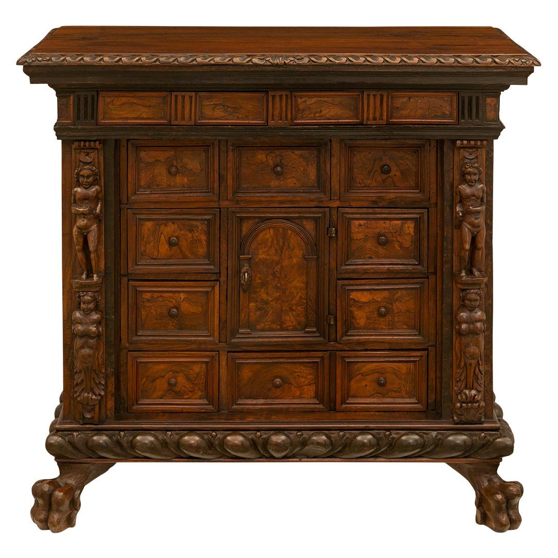 Italian 17th Century Baroque Period Walnut and Burl Walnut Cabinet