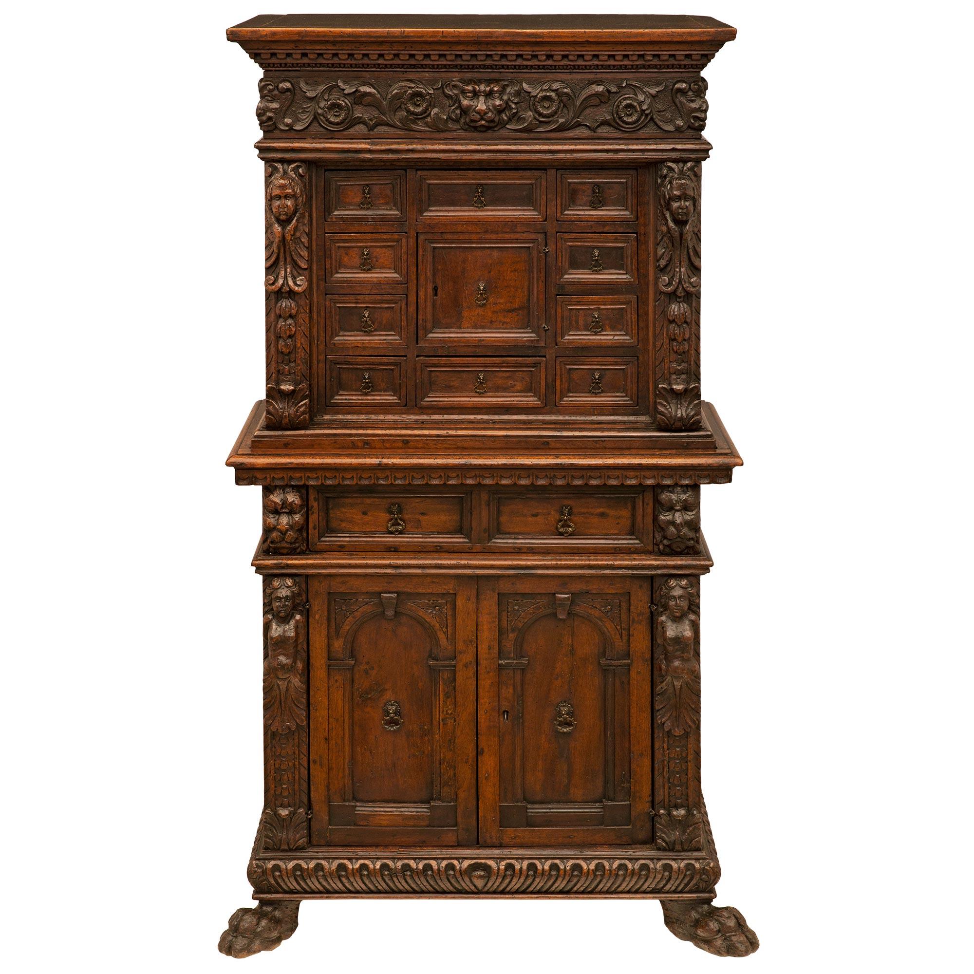 Italian 17th Century Baroque Period Walnut and Iron Specimen Cabinet For Sale 7