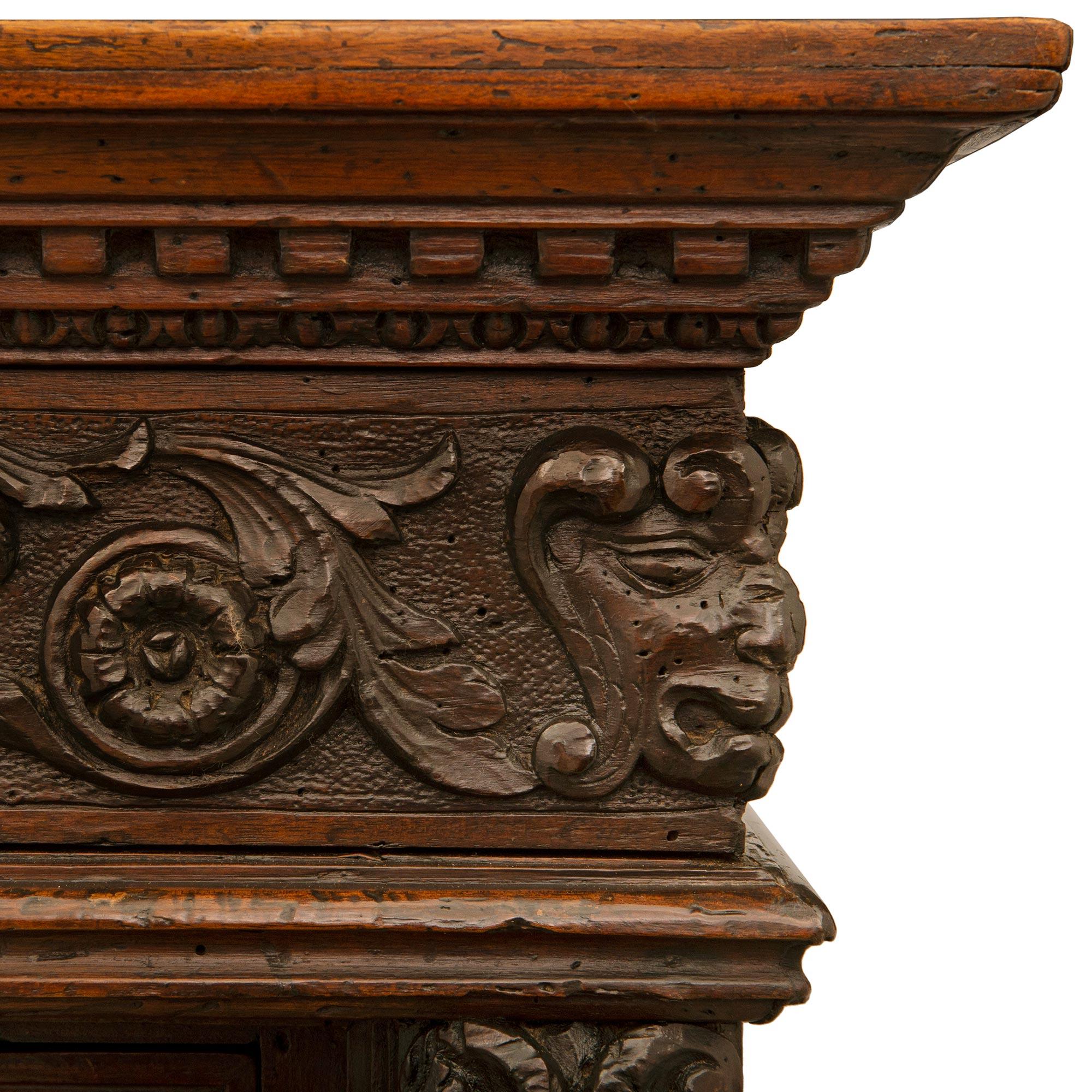 Italian 17th Century Baroque Period Walnut and Iron Specimen Cabinet For Sale 1