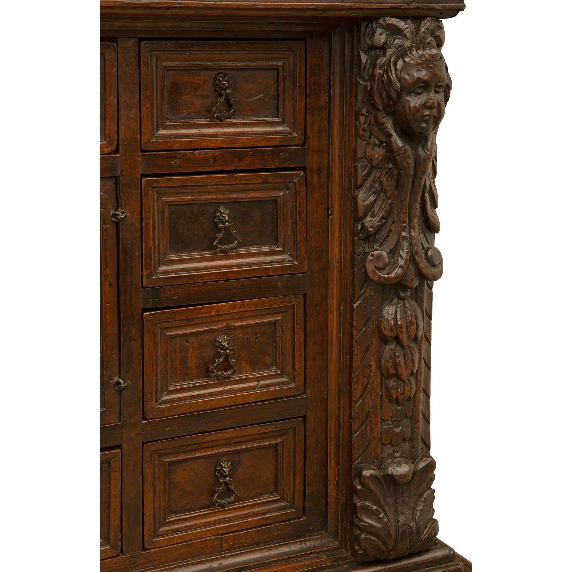 Italian 17th Century Baroque Period Walnut and Iron Specimen Cabinet For Sale 2