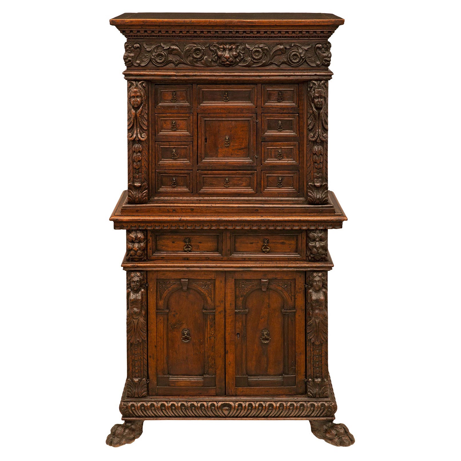 Italian 17th Century Baroque Period Walnut and Iron Specimen Cabinet