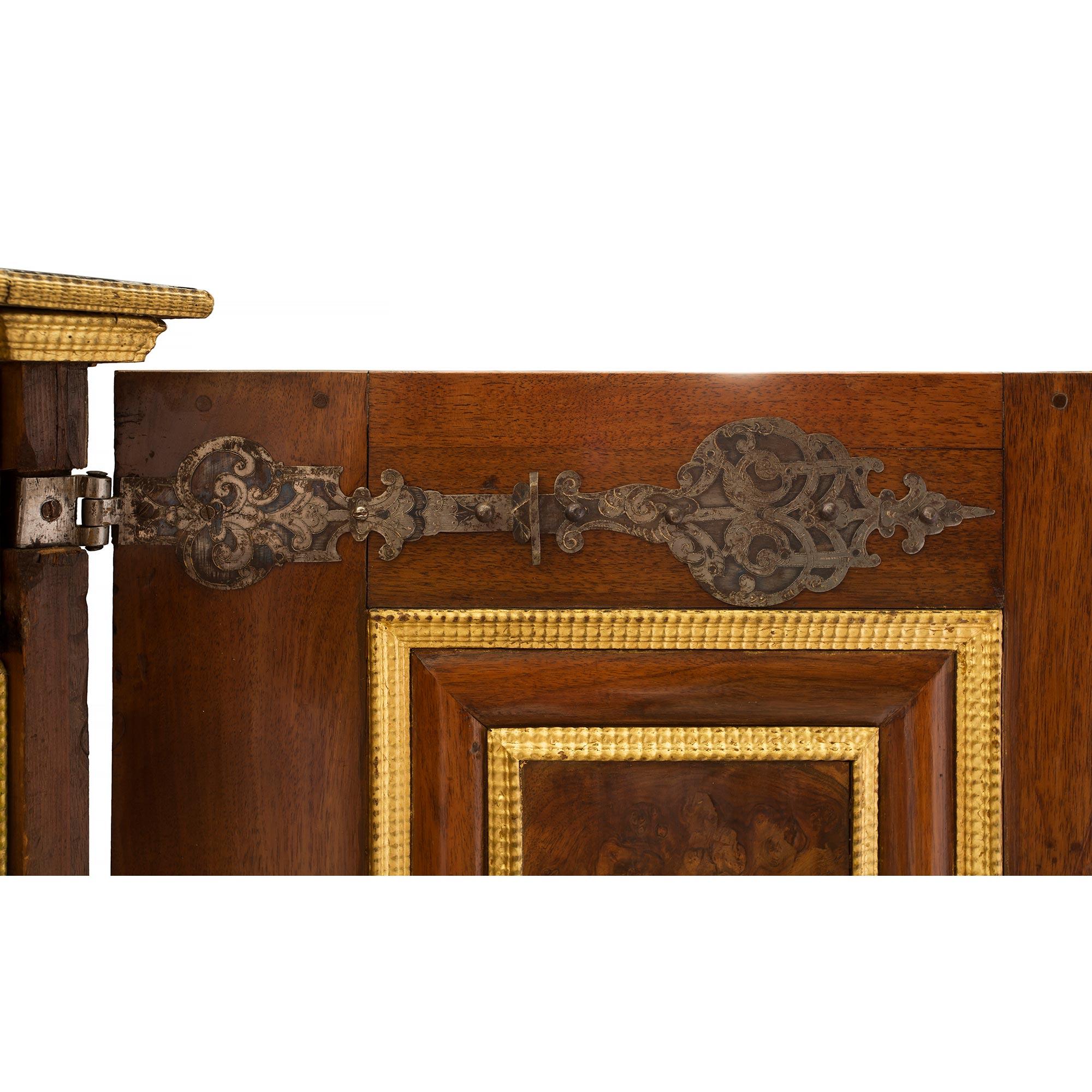 Italian 17th Century Burl Walnut, Gilt Iron and Giltwood Baroque Cabinet For Sale 6