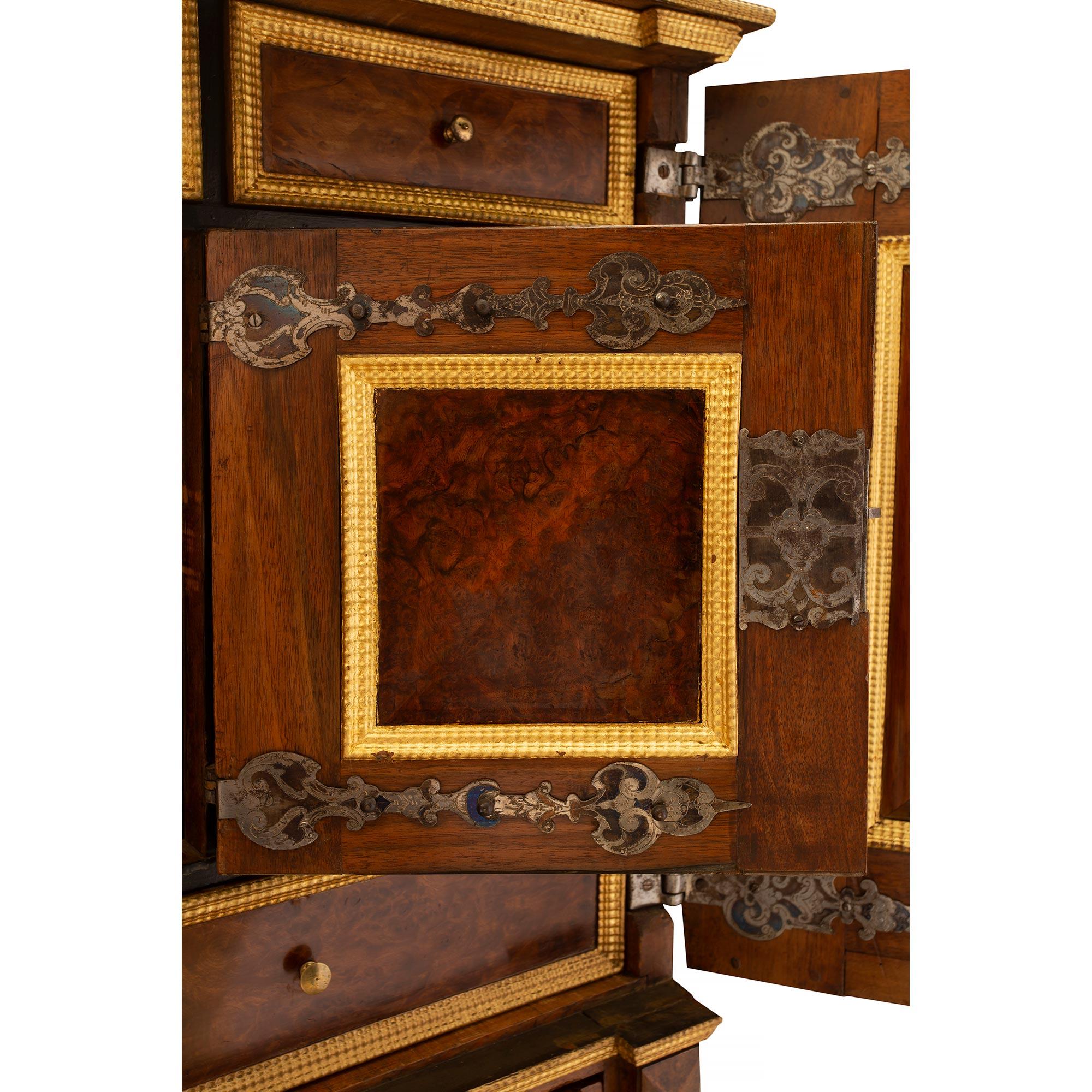Italian 17th Century Burl Walnut, Gilt Iron and Giltwood Baroque Cabinet For Sale 7