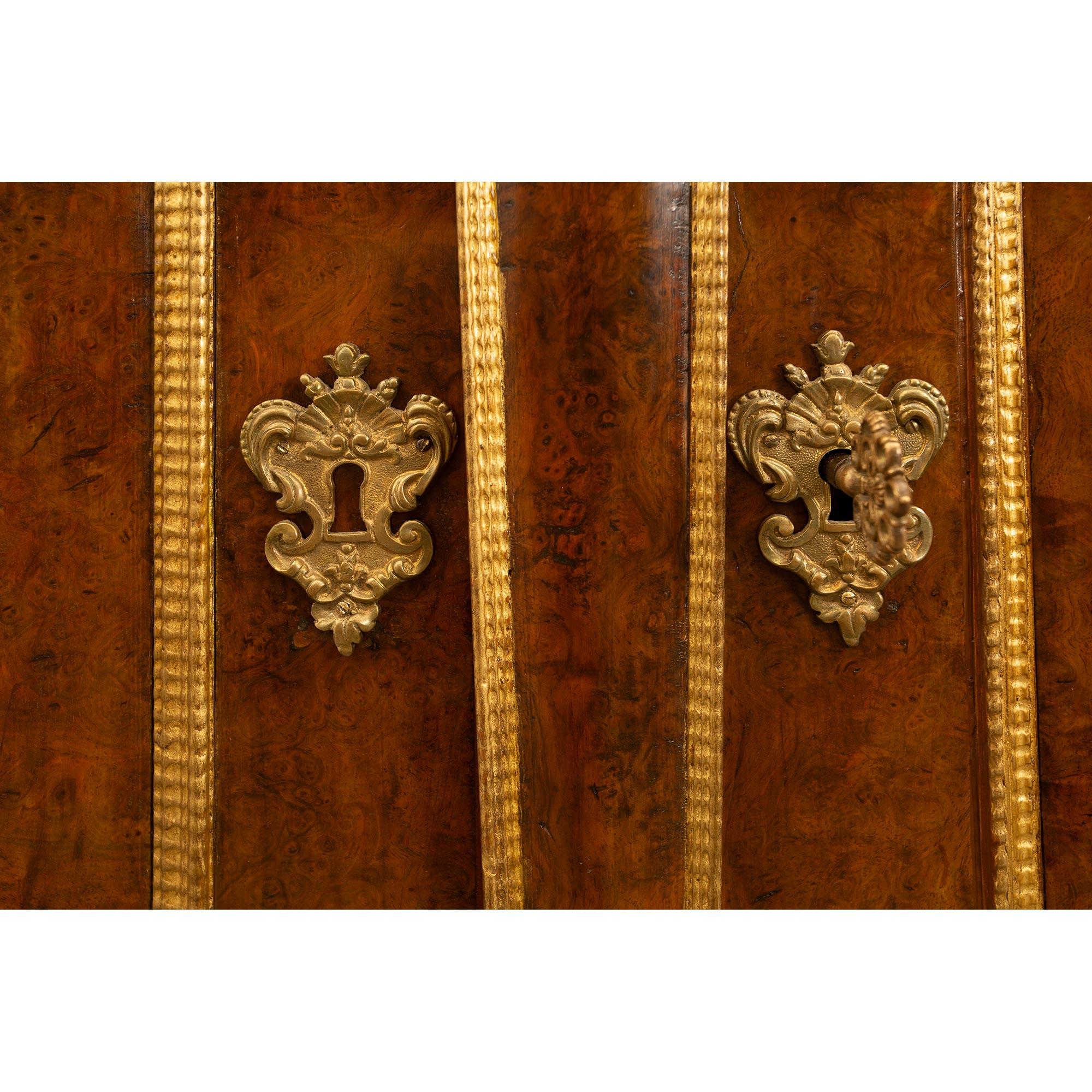 Italian 17th Century Burl Walnut, Gilt Iron and Giltwood Baroque Cabinet For Sale 8