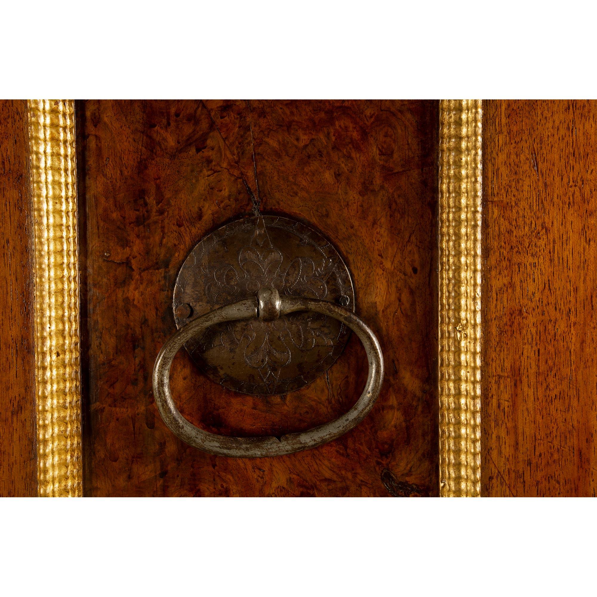 Italian 17th Century Burl Walnut, Gilt Iron and Giltwood Baroque Cabinet For Sale 9