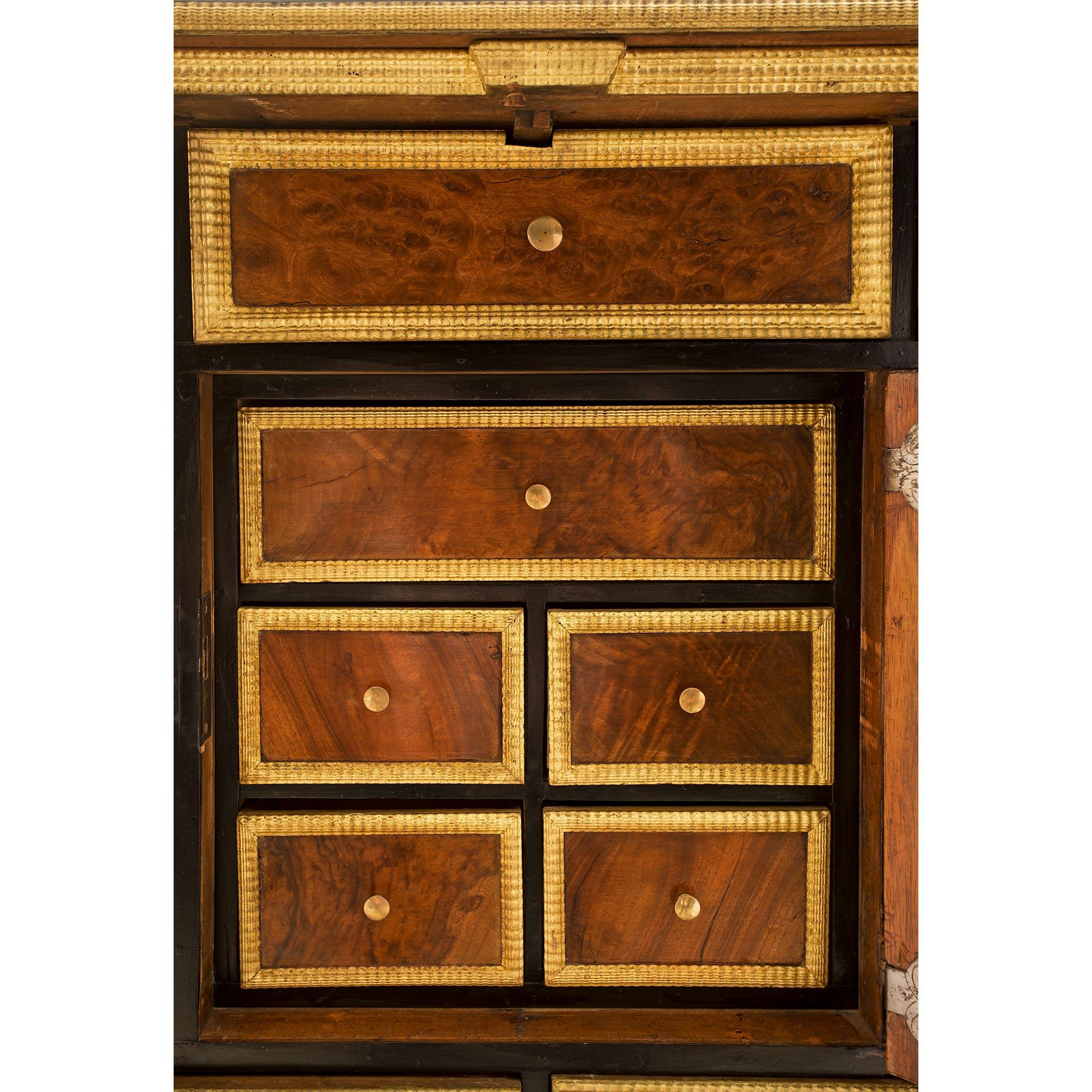 Italian 17th Century Burl Walnut, Gilt Iron and Giltwood Baroque Cabinet For Sale 4
