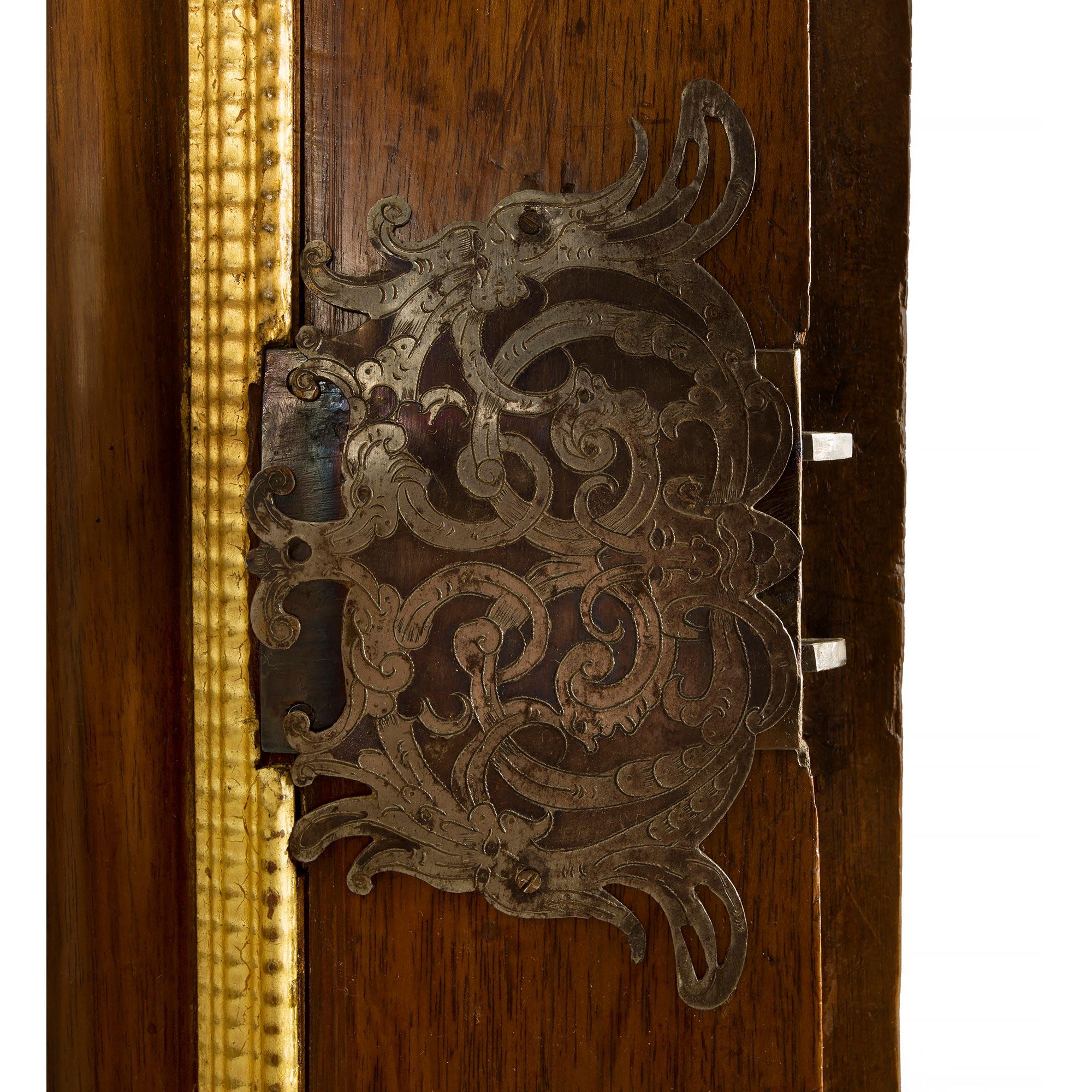 Italian 17th Century Burl Walnut, Gilt Iron and Giltwood Baroque Cabinet For Sale 5