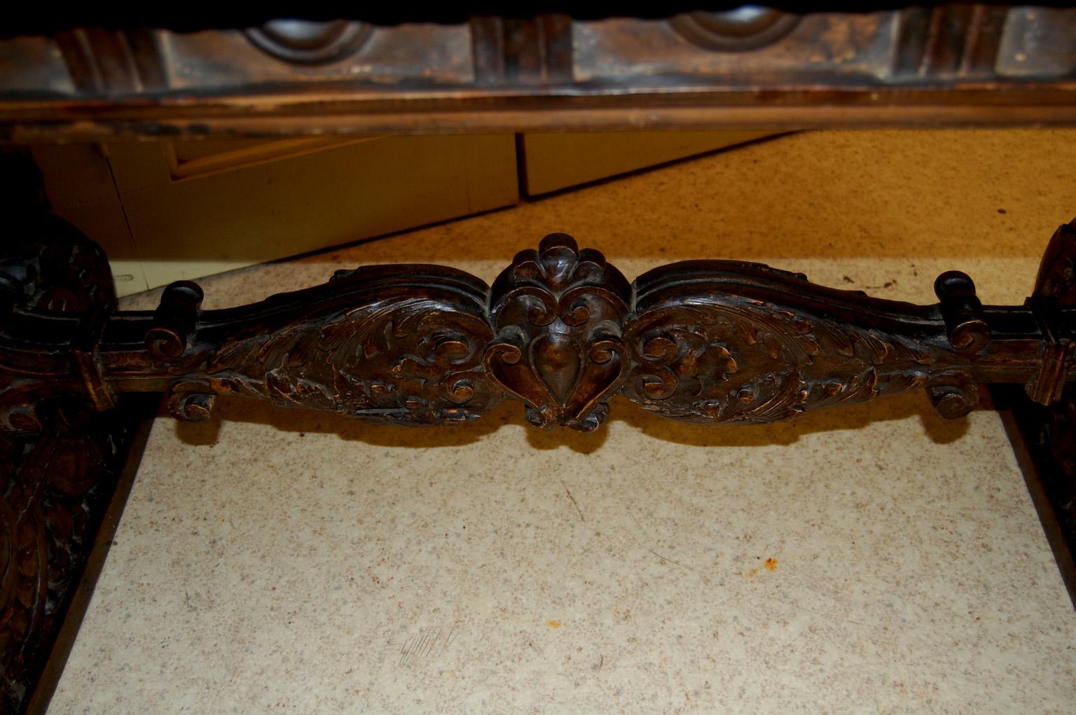 Italian 17th Century Carved Walnut Center Table Figural and Rams Head Carving 3