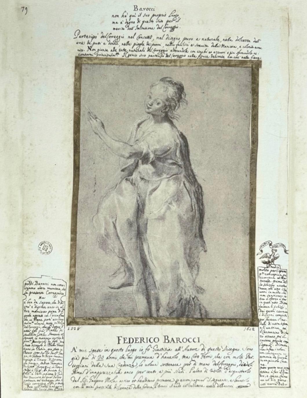 Italian 17th Century Etching after Federico Barocci 1535-1612.

This is Barocci’s rare image of, “Women wrapped in cloths”, page 79 and probably from a folio. The logo “Studio Vigilante “was chosen by Barocci to illustrate his life. Barocci’s few