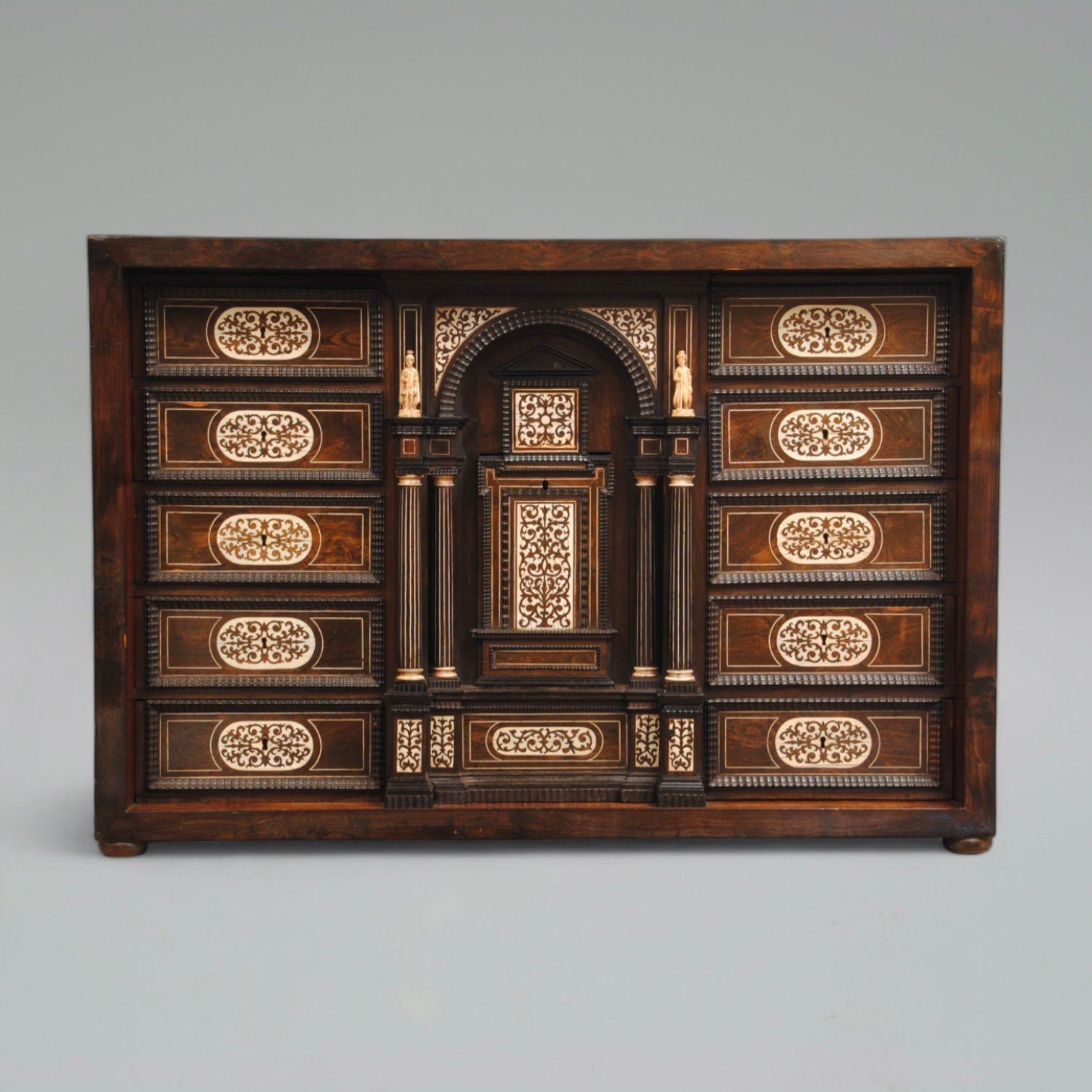 Carved Italian 17th Century inlaid Table Cabinet