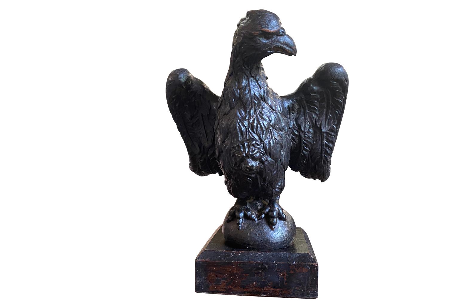 A very handsome 17th century Lutrin - Book Rest from the Veneto region of Italy.  An eagle form beautifully crafted in polychromed walnut - now resting on its stand.  A lion adorns the body of the eagle.  Terrific patina.  Perfect for any table top
