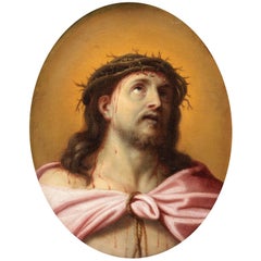 Italian 17th Century Oil on Canvas Head of Christ Crowned with Thorns, Mignard